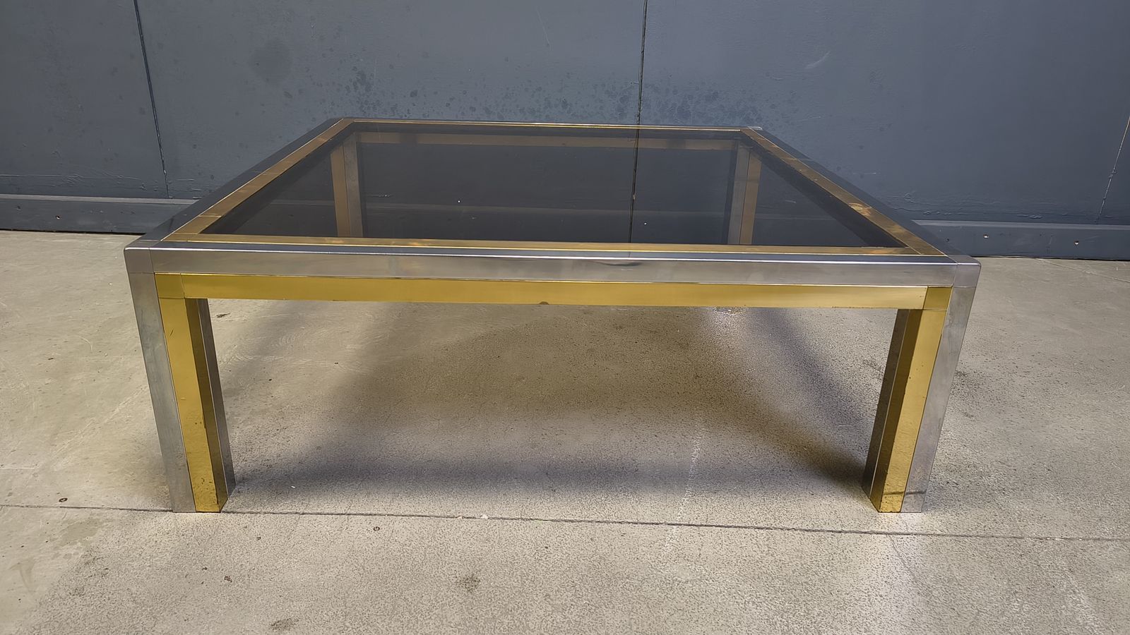 595.0 Vintage Chrome And Brass Coffee Table In The Manner Of Romeo Rega, 1970s photo
