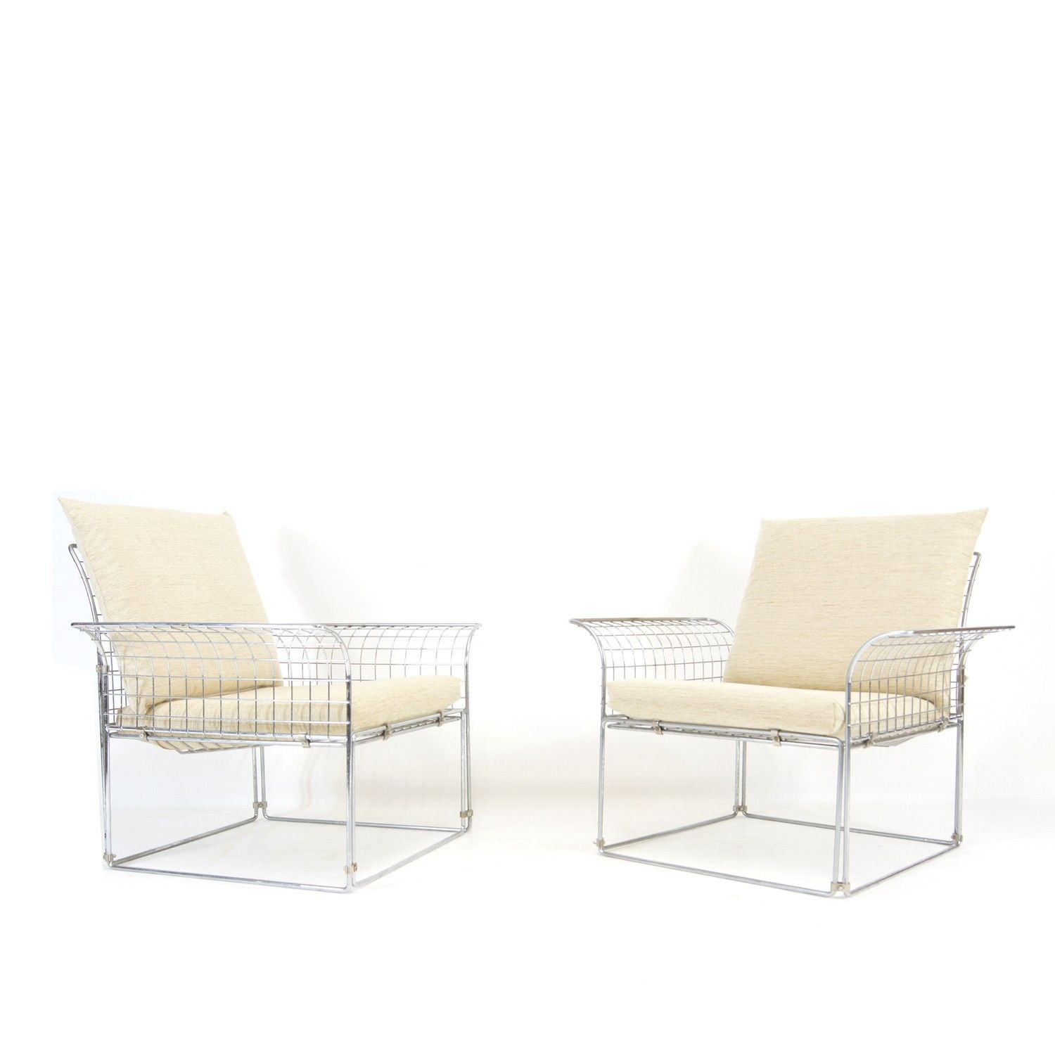 1 Of 2 Retro Vintage Danish Wire Metal Lounge Chair Armchair Mid Century 70s 80s