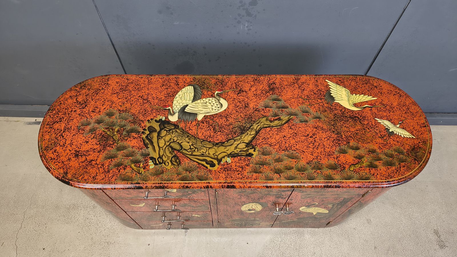 Vintage Red Chinoiserie Cabinet, 1970s photo vinterior