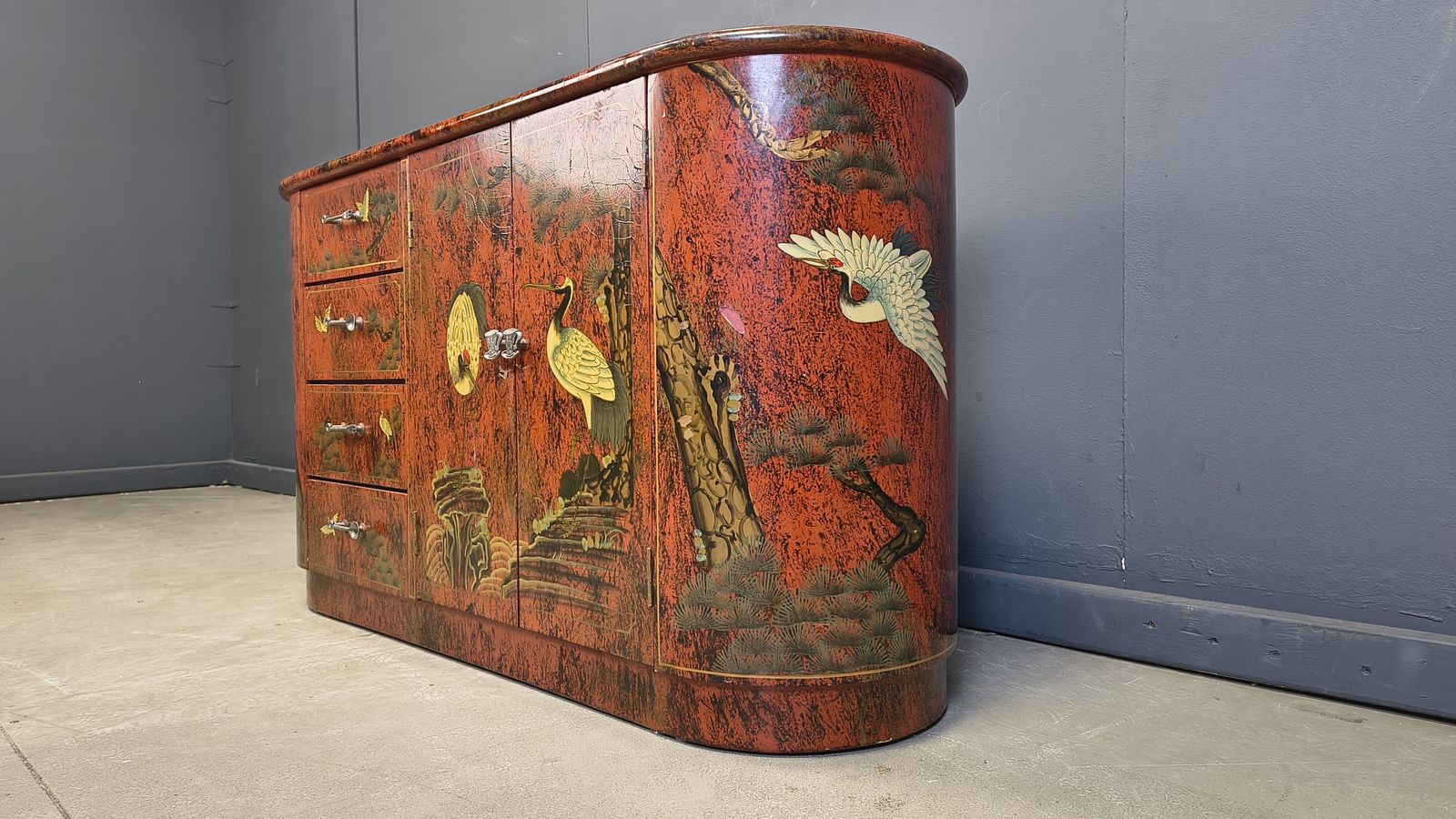 Vintage Red Chinoiserie Cabinet, 1970s photo buy