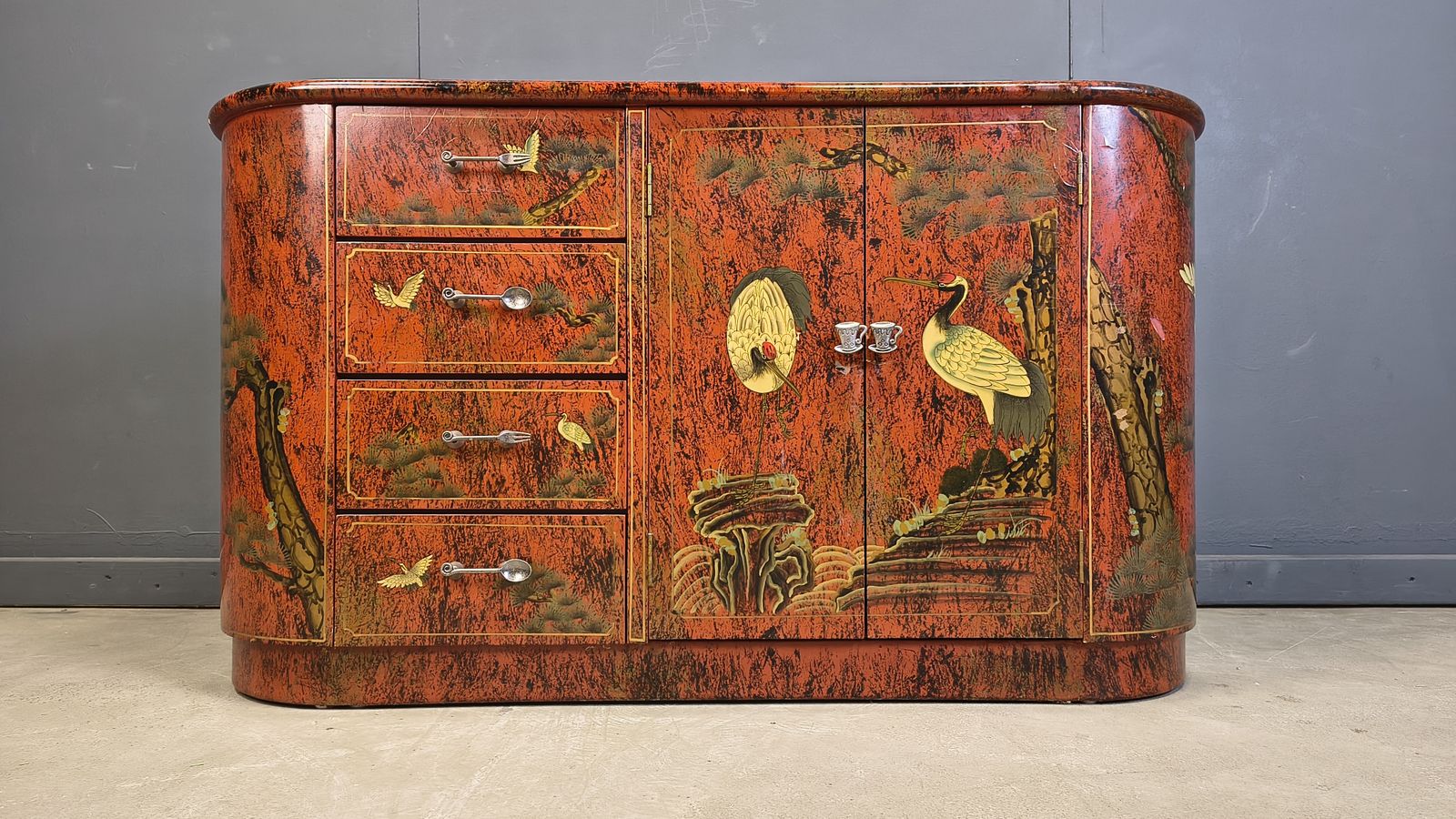 photo furniture Vintage Red Chinoiserie Cabinet, 1970s