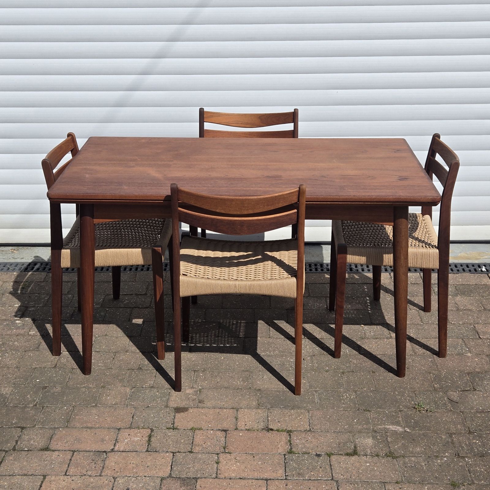 Mid Century Modern Solid Teak Gudme Mobilfabrik Dining Table And 4x Danish Papercord Chairs Fully Refurbished