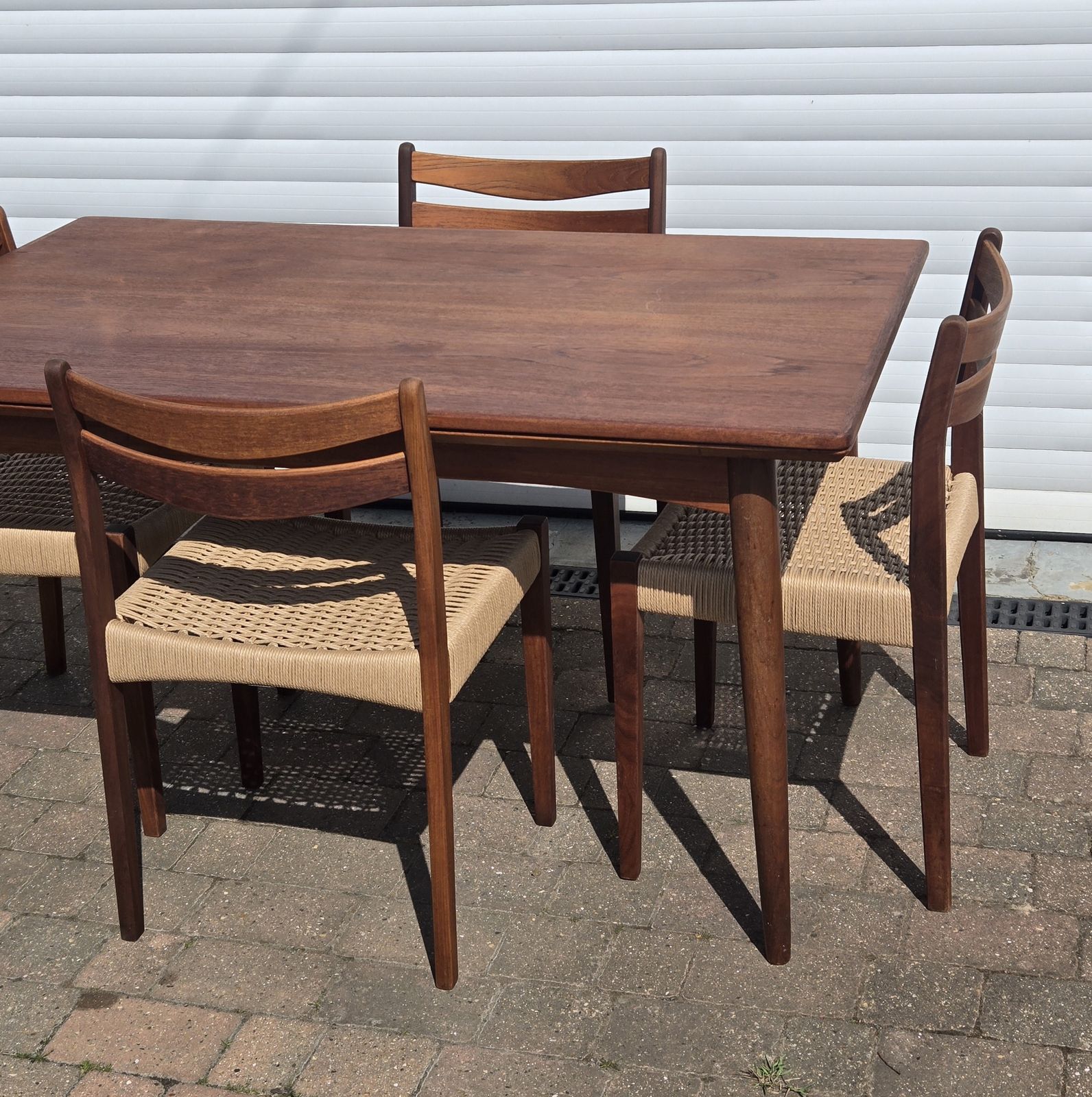 Mid Century Modern Solid Teak Gudme Mobilfabrik Dining Table And 4x Danish Papercord Chairs Fully Refurbished photo furniture
