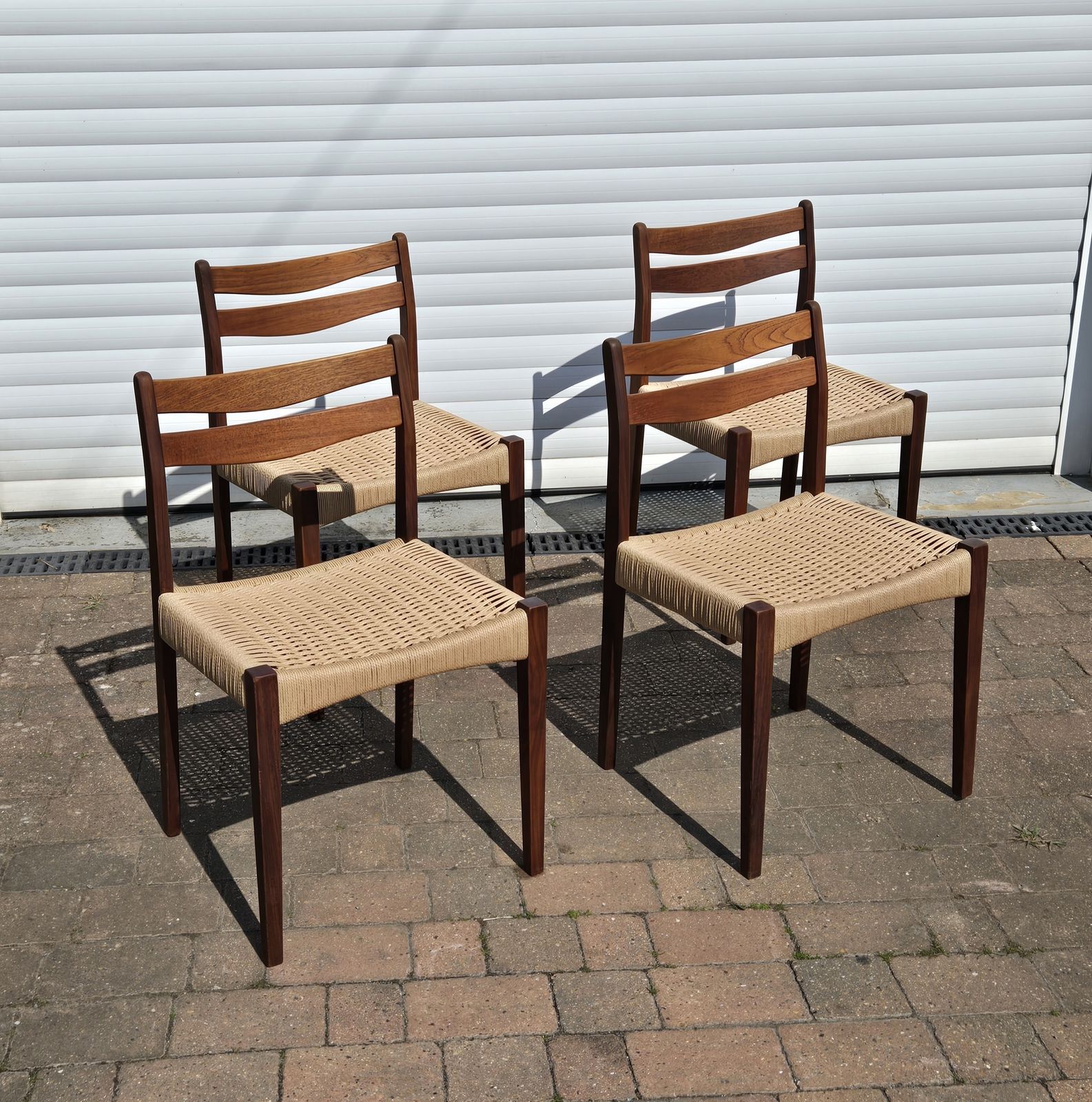 photo buy Mid Century Modern Solid Teak Gudme Mobilfabrik Dining Table And 4x Danish Papercord Chairs Fully Refurbished