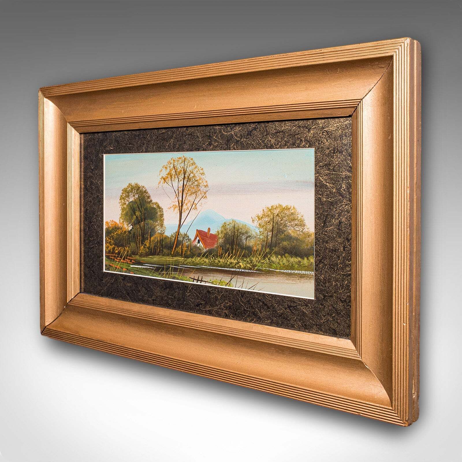 Vintage Landscape Painting, Scottish School, Framed, Oil, Riverbank Scene, Art photo for sale
