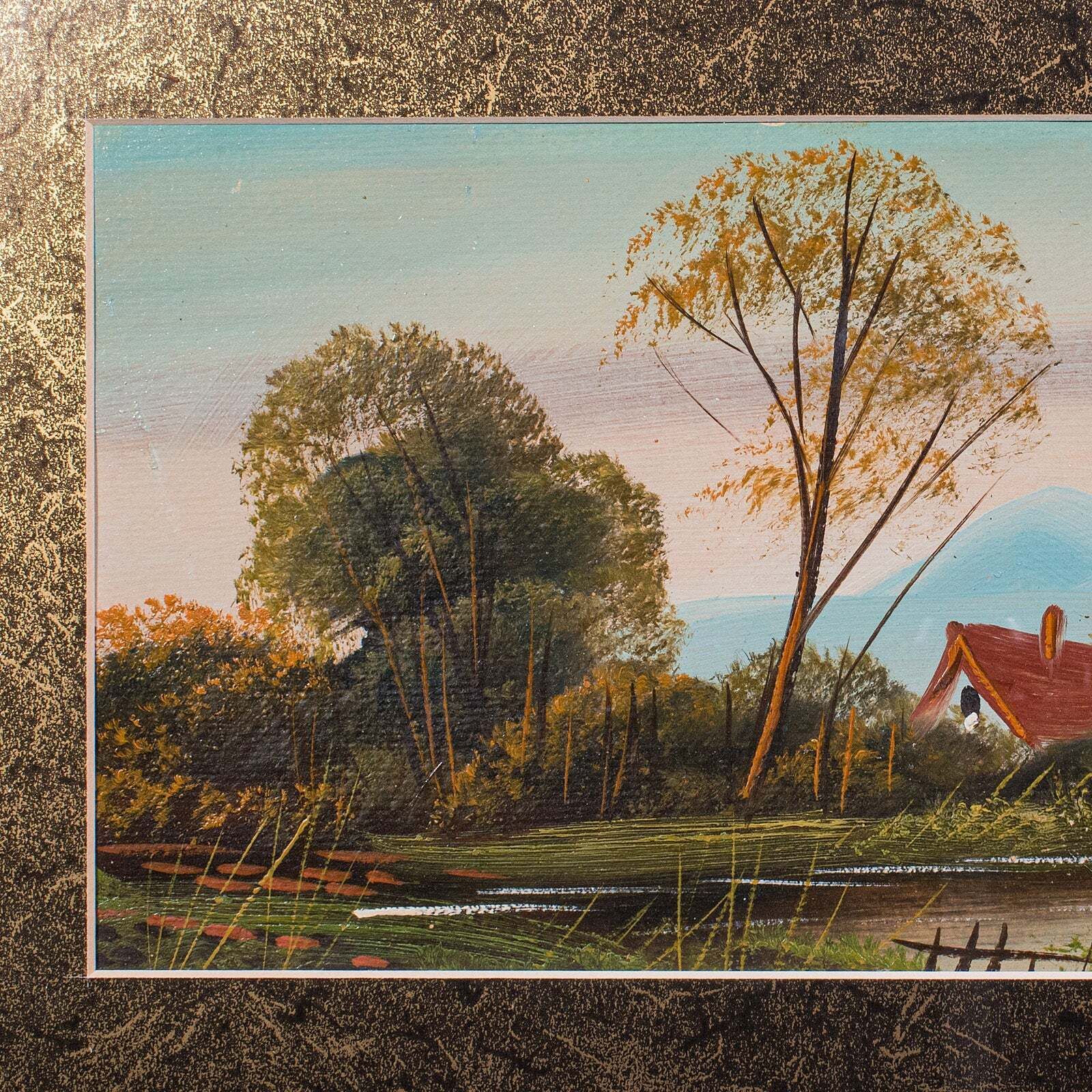 Vintage Landscape Painting, Scottish School, Framed, Oil, Riverbank Scene, Art photo 536.0