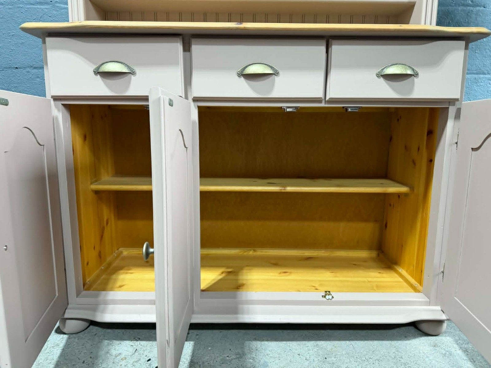 Available Professionally Upcycled Painted Pine Welsh Dresser Dusty Pink Damask photo 595.0