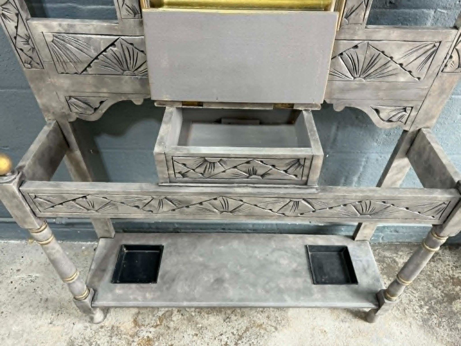 Stunning Antique Umbrella Stand / Hall Stand – Hand Painted Stone Grey Effect photo 895.0