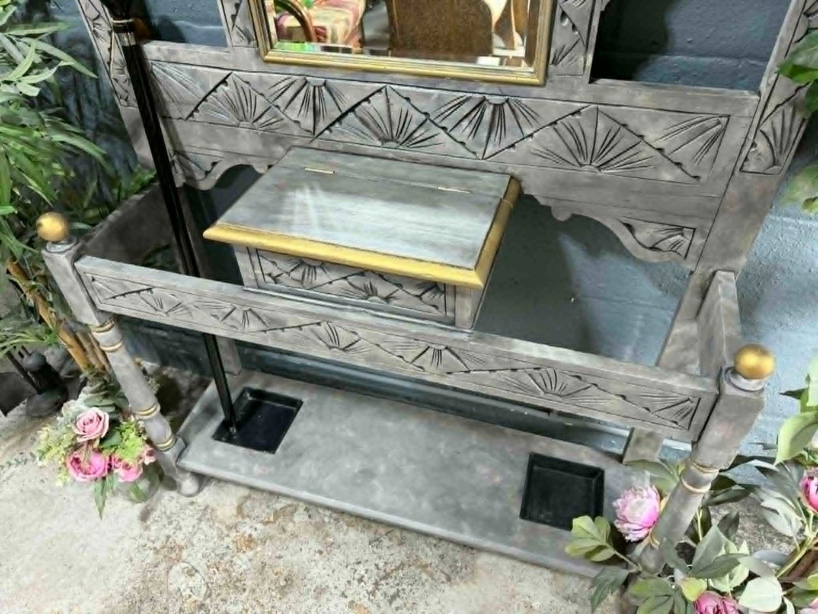 photo furniture Stunning Antique Umbrella Stand / Hall Stand – Hand Painted Stone Grey Effect