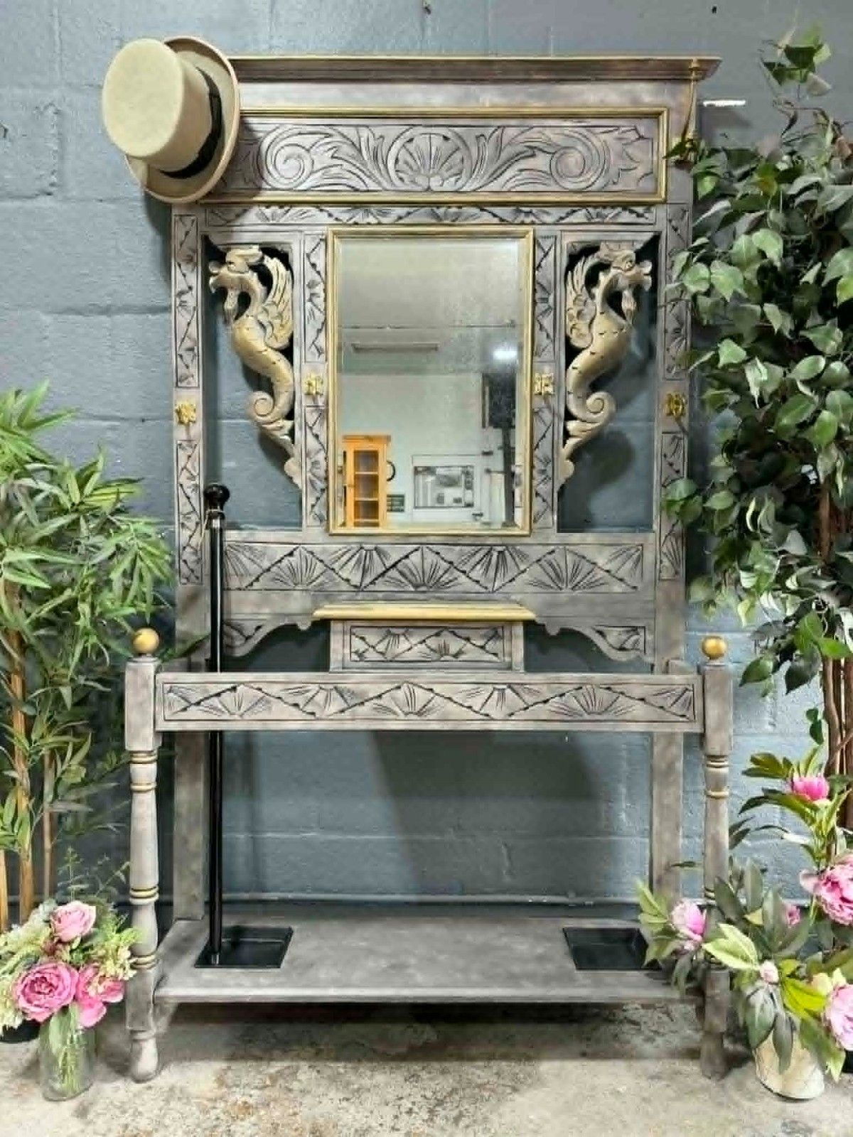 Home Decor Stunning Antique Umbrella Stand / Hall Stand – Hand Painted Stone Grey Effect photo