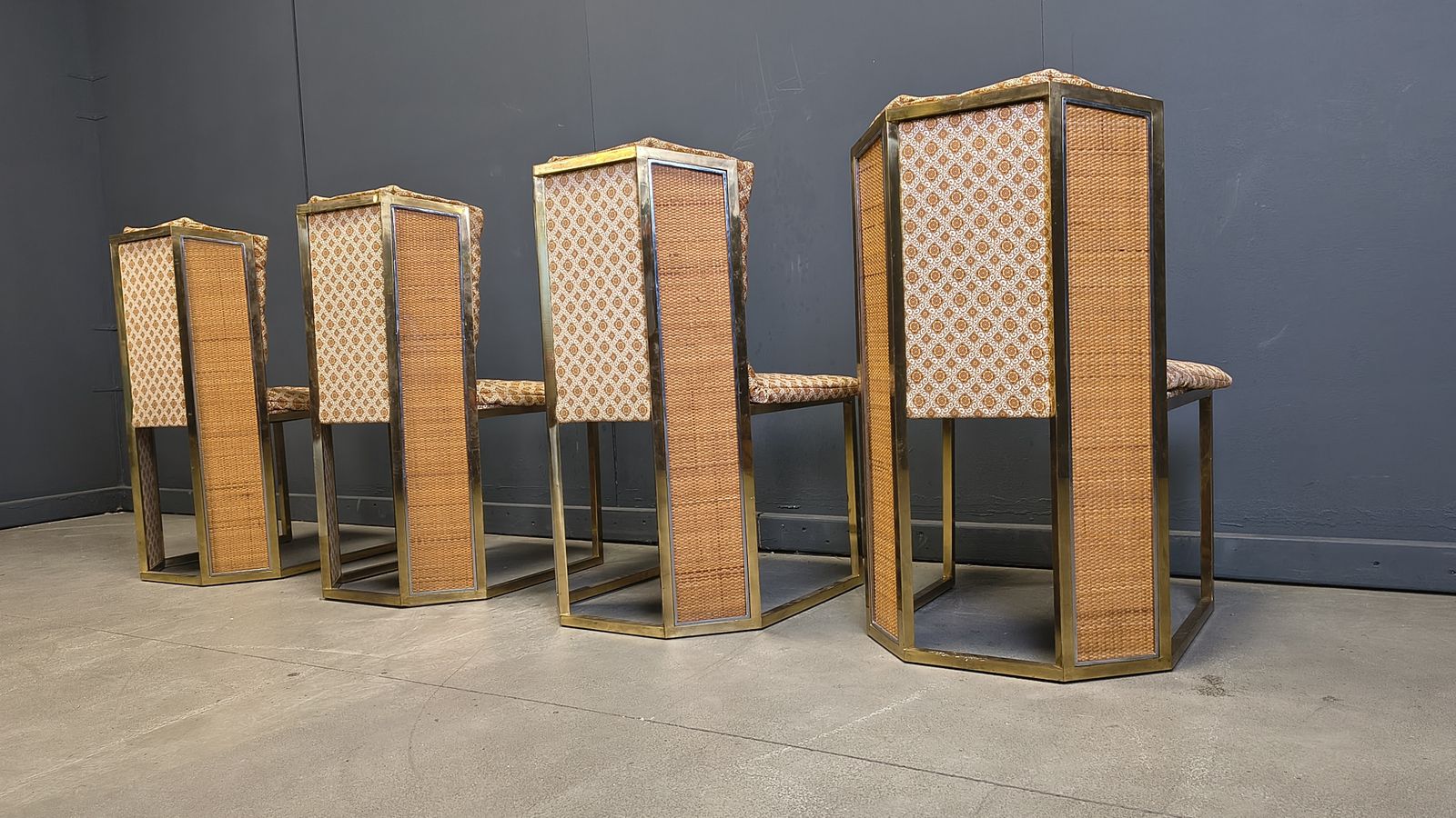 Romeo Rega N. 6 Chairs In Brass Metal And Wicker For Mario Sabot, 1970s   Set Of 4 photo 1500.0