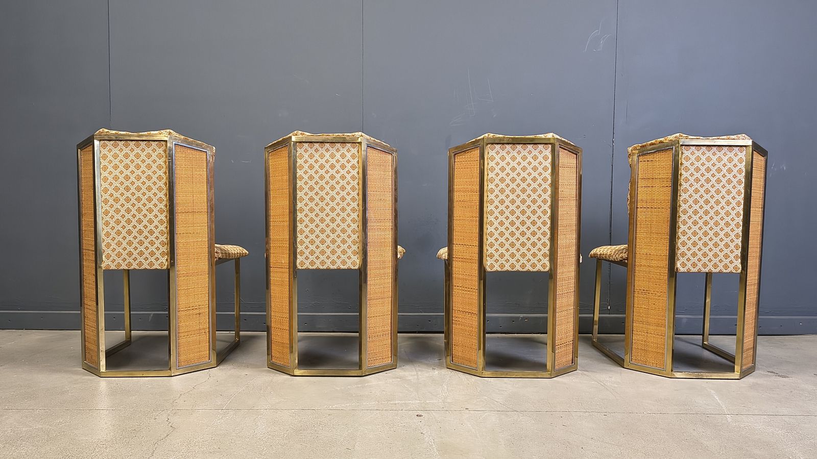 Romeo Rega N. 6 Chairs In Brass Metal And Wicker For Mario Sabot, 1970s   Set Of 4 photo vinterior