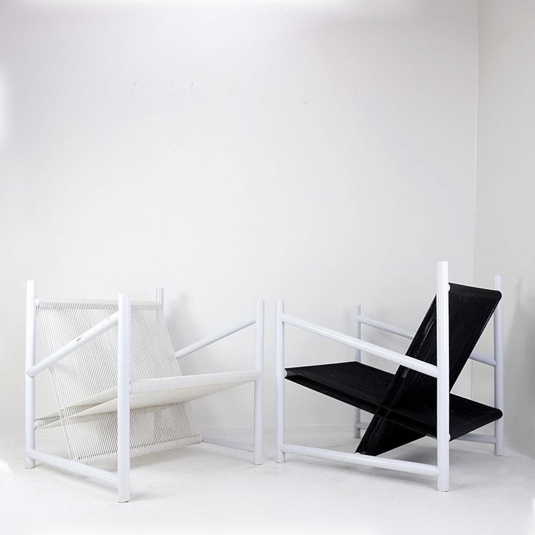 photo furniture Indoor/Outdoor Pair Of Black/White Armchairs   20thc