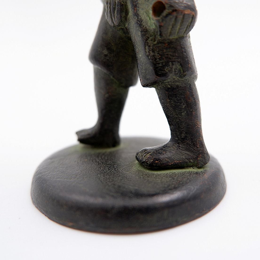 Asian Farmer Bronze Figurine, 19th Century Folk Art Sculpture, Vietnam photo vintage