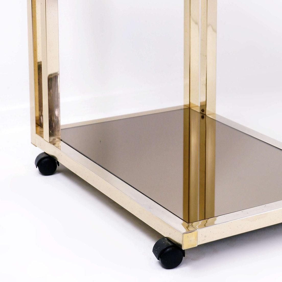 Belgian Gilded Bar Cart By Belgo Chrom, Smoked Mirror Glass, 1970s photo furniture
