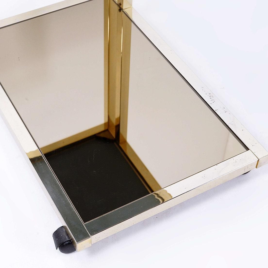 Belgian Gilded Bar Cart By Belgo Chrom, Smoked Mirror Glass, 1970s photo Furniture