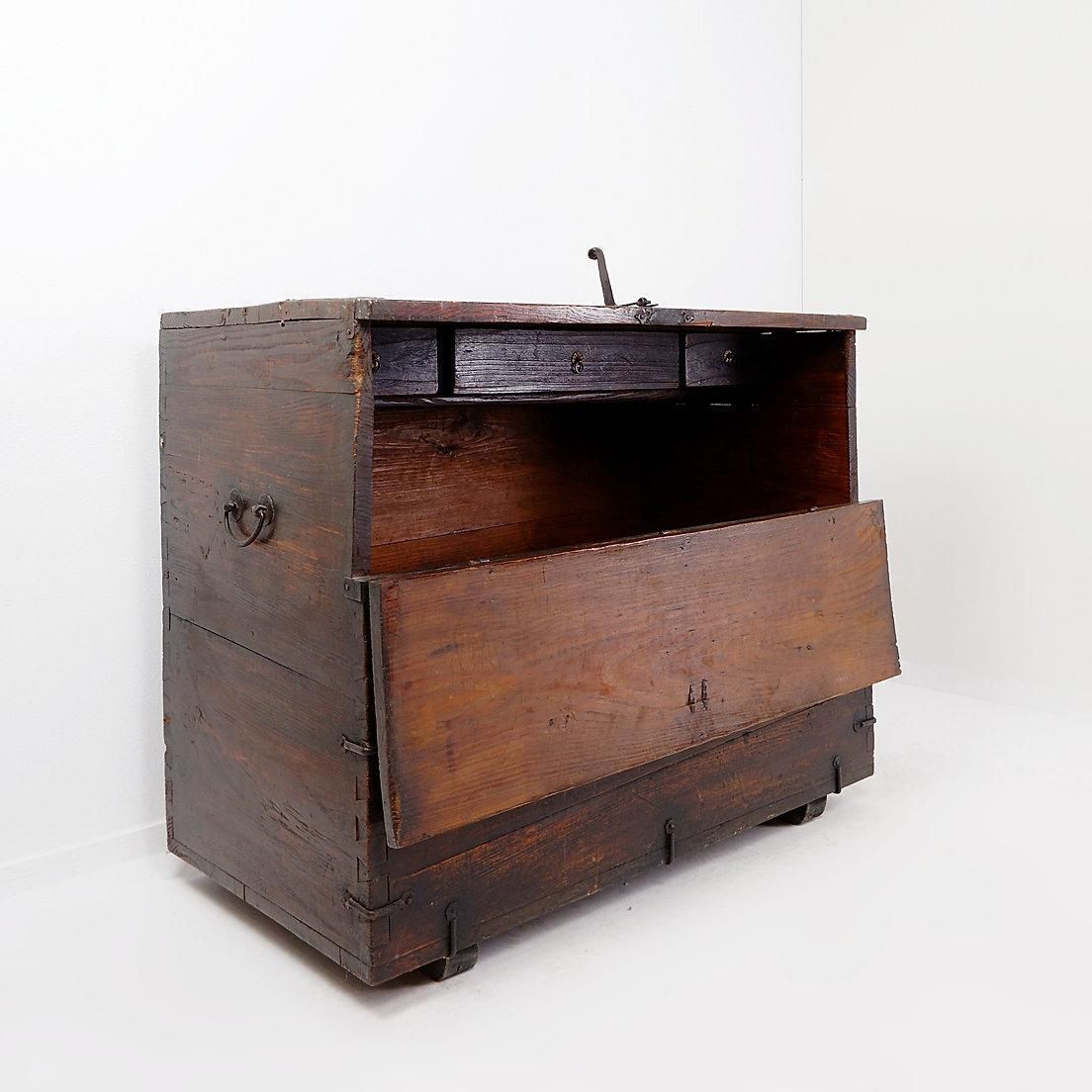 Asian Wooden Chest With Decorative Fittings   18thc photo furniture