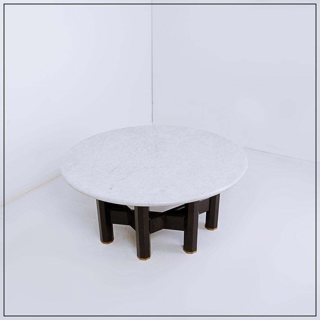 photo furniture Jan Vlug Large Coffee Table With Round Marble Top ø85,5cm   1970s  Belgium