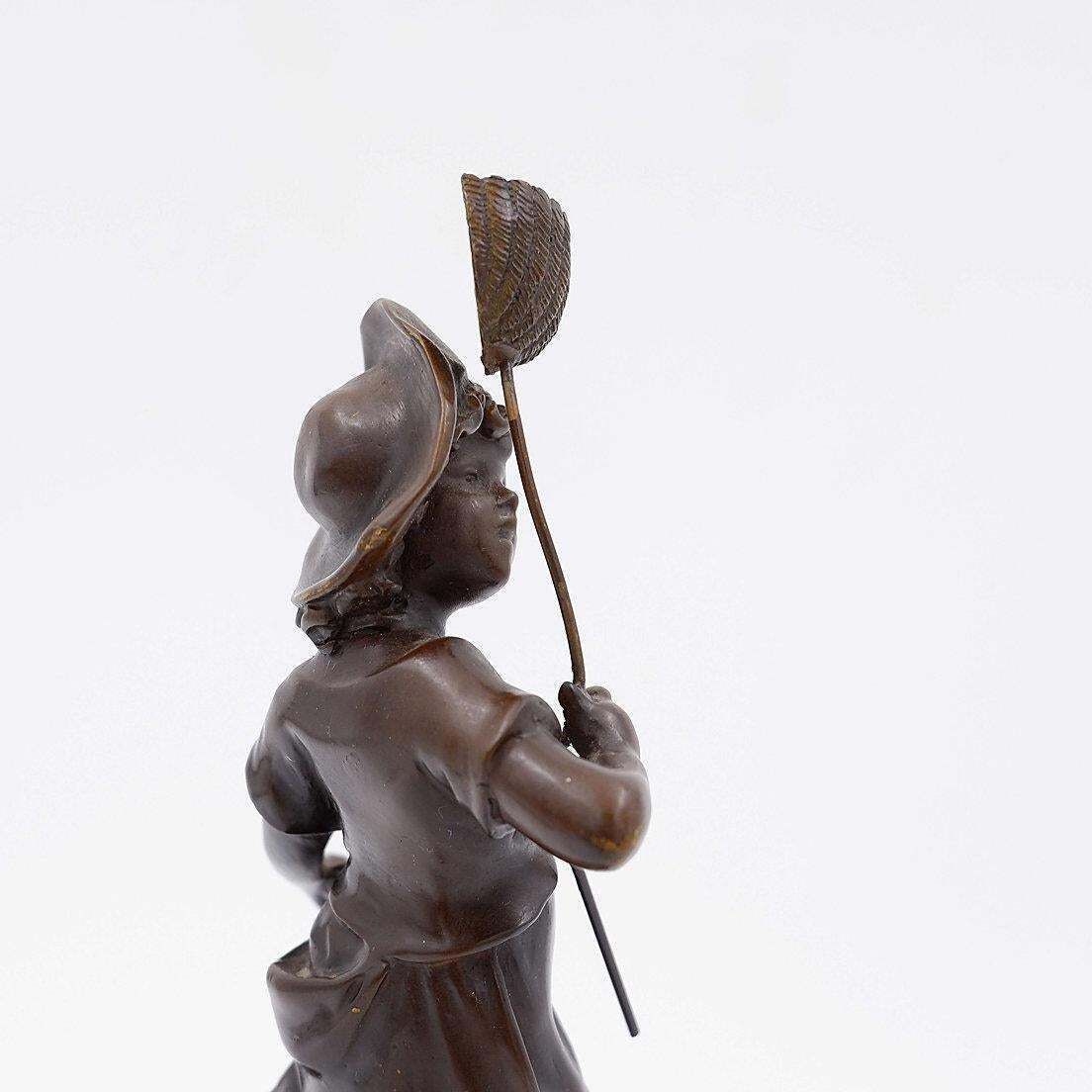 Bronze Boy With Butterfly By Auguste Moreau, France, Late 19th Century photo Art
