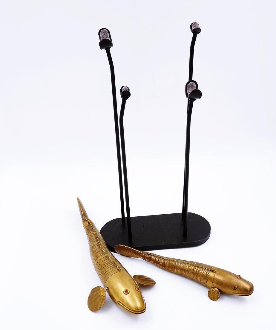 Set Of 2 Articulated Fish Sculptures On Stand   20th photo for sale