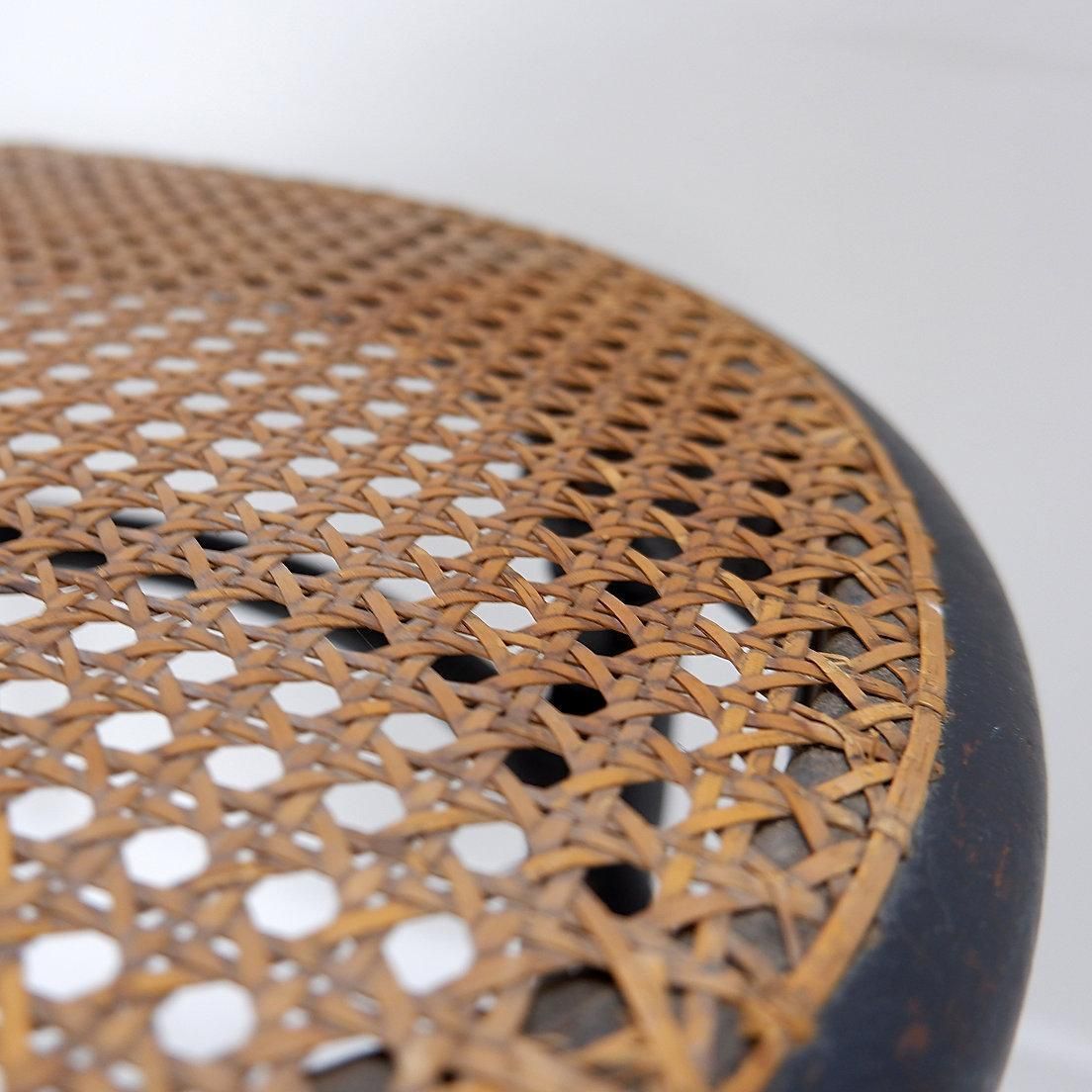 Thonet Black Bentwood Stool, Cane & Wood, Art Deco Style, Europe, 1920 photo furniture