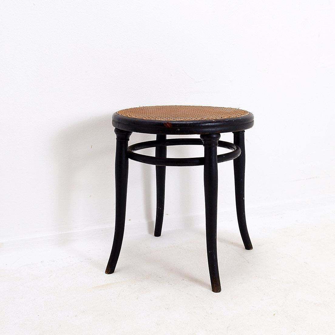 Thonet Black Bentwood Stool, Cane & Wood, Art Deco Style, Europe, 1920 photo Furniture
