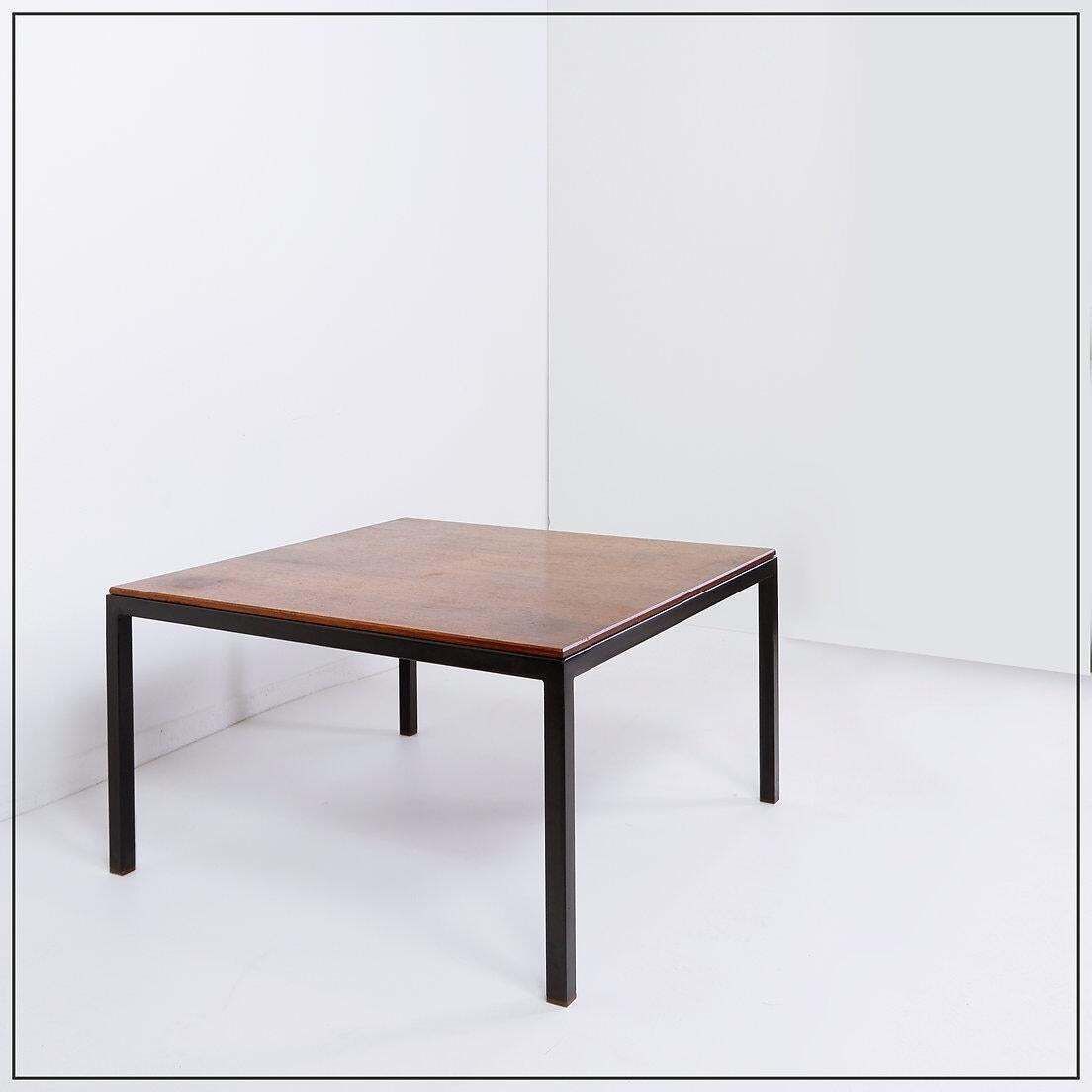 Mid Century Modern Square Coffee Table, Wood & Metal, 1970s photo for sale