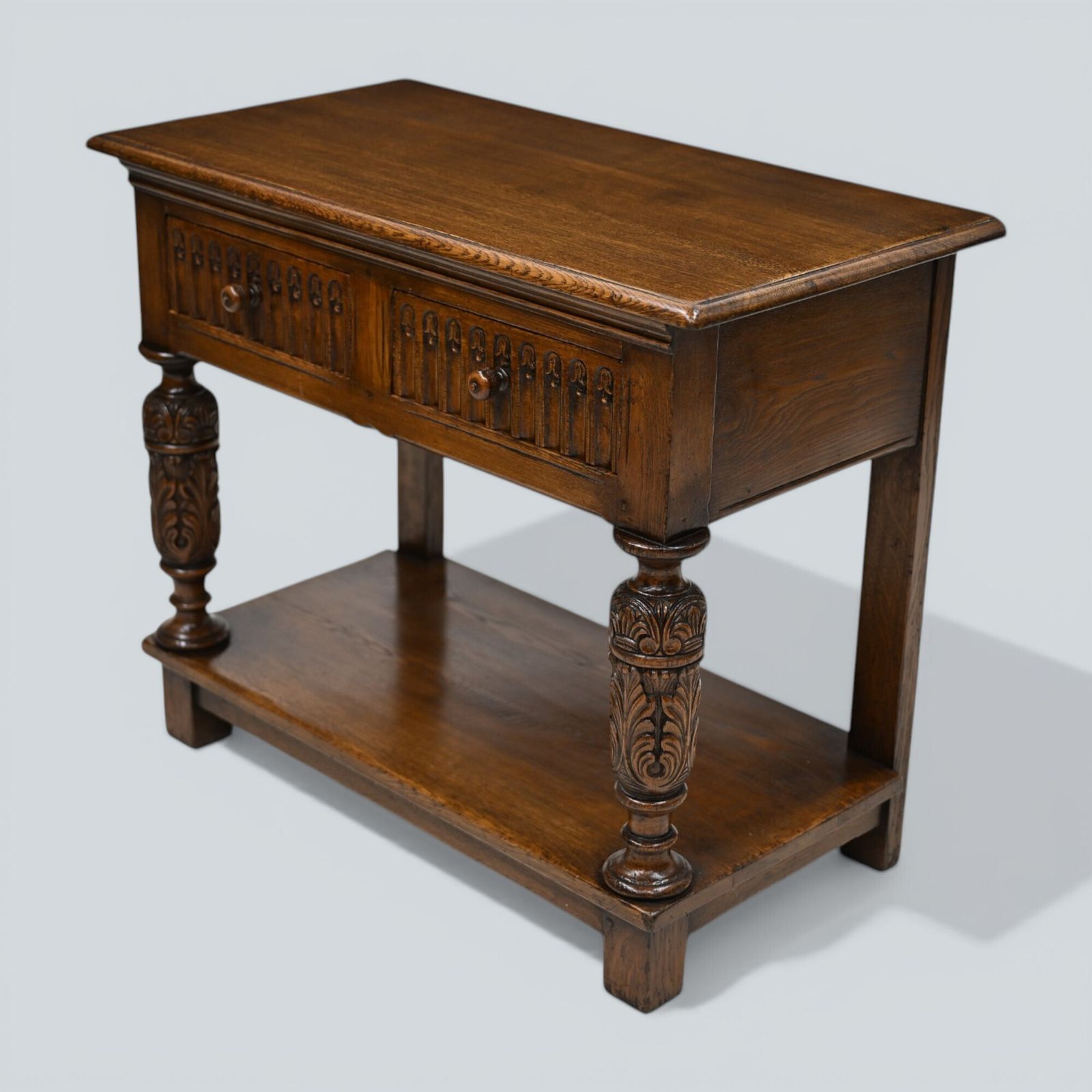 Oak Hall Table 2 Drawers Lower Tier Carved Front Legs Free Uk Delivery photo for sale