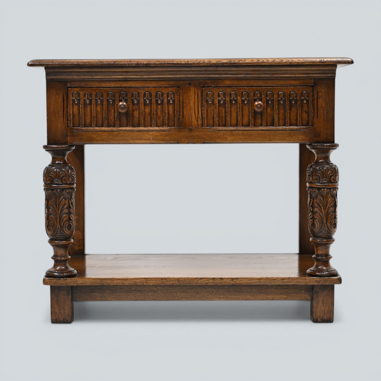 photo vinterior Oak Hall Table 2 Drawers Lower Tier Carved Front Legs Free Uk Delivery