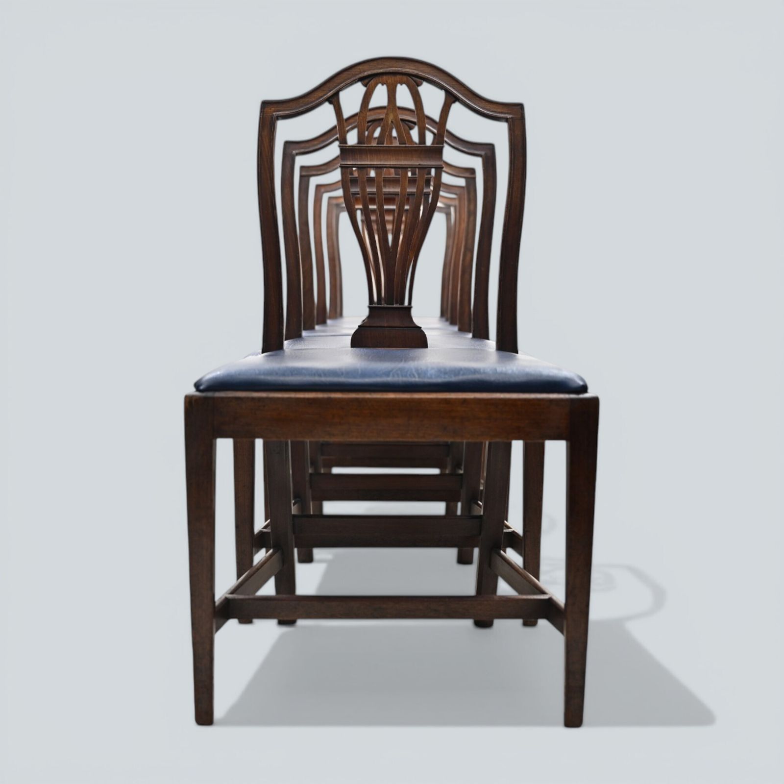 6 Georgian Mahogany Dining Chairs Blue Faux Leather Seats Free Uk Delivery photo for sale