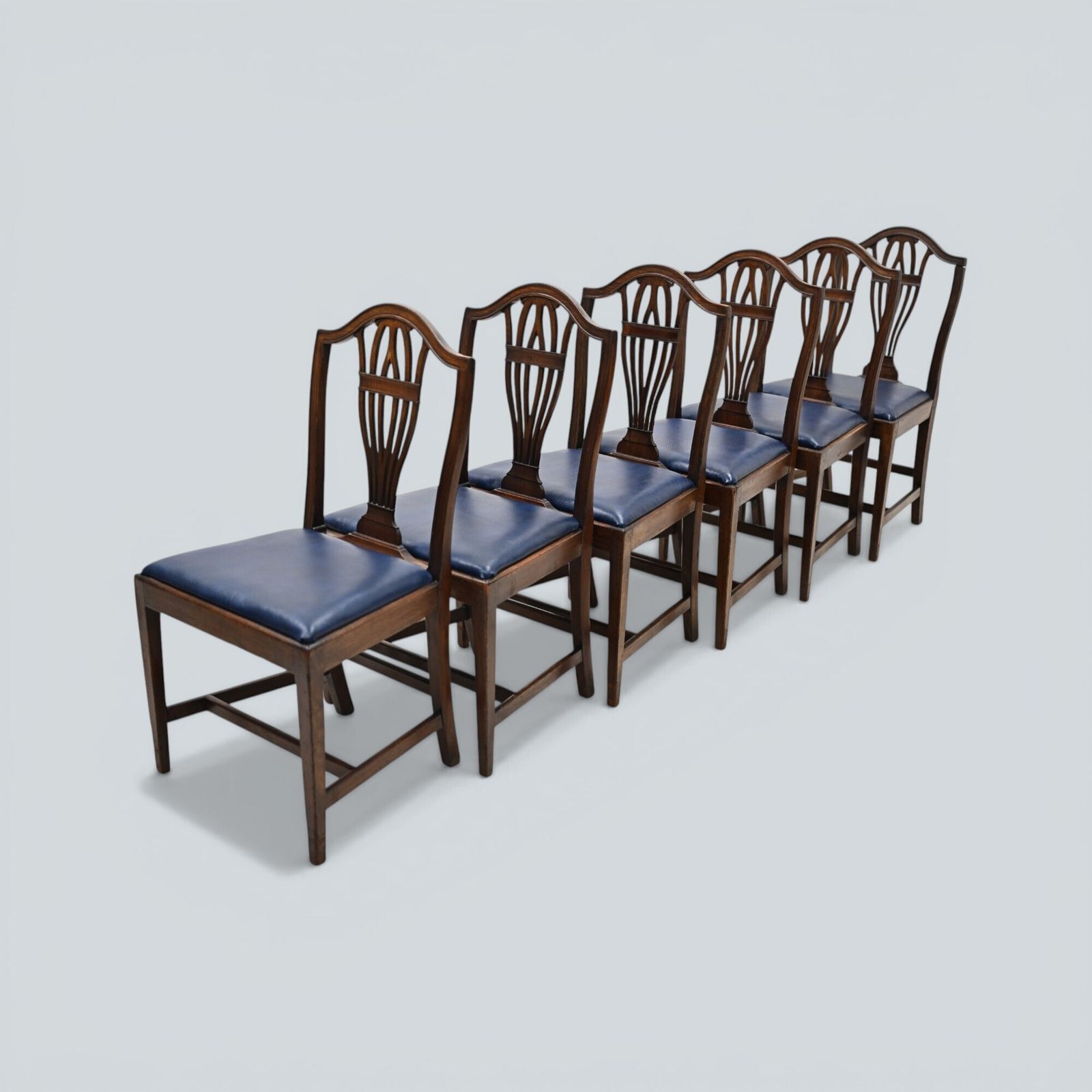 6 Georgian Mahogany Dining Chairs Blue Faux Leather Seats Free Uk Delivery photo Furniture