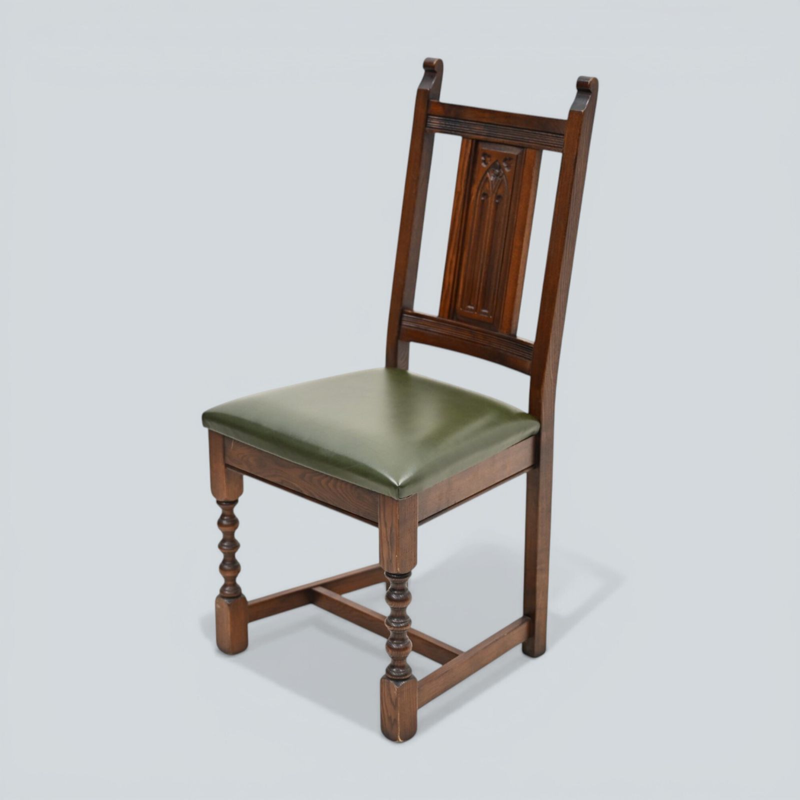 6 Oak Dining Chairs Old Charm Green Leather Seats Tudor Brown Free Uk Delivery photo 827.0