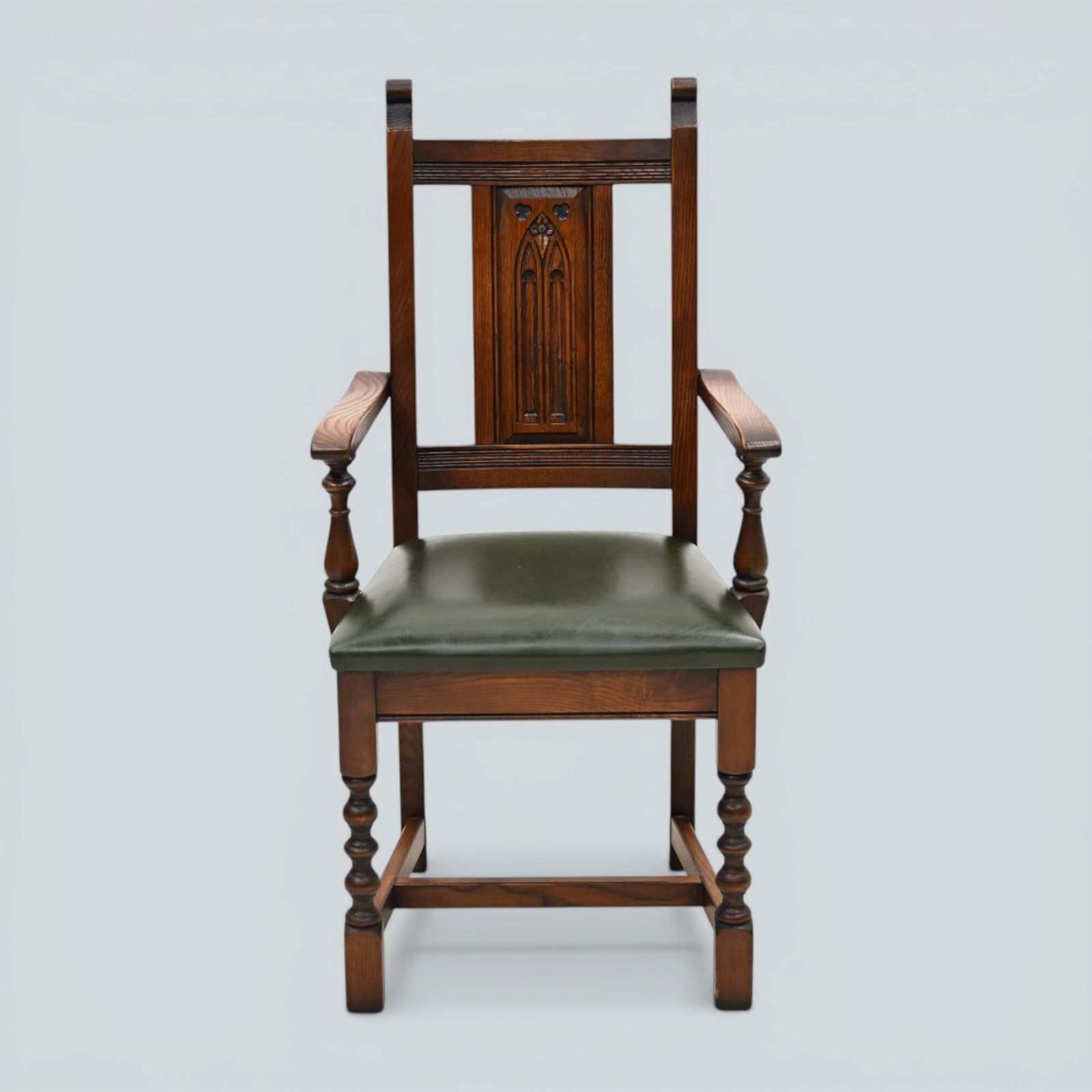 photo buy 6 Oak Dining Chairs Old Charm Green Leather Seats Tudor Brown Free Uk Delivery
