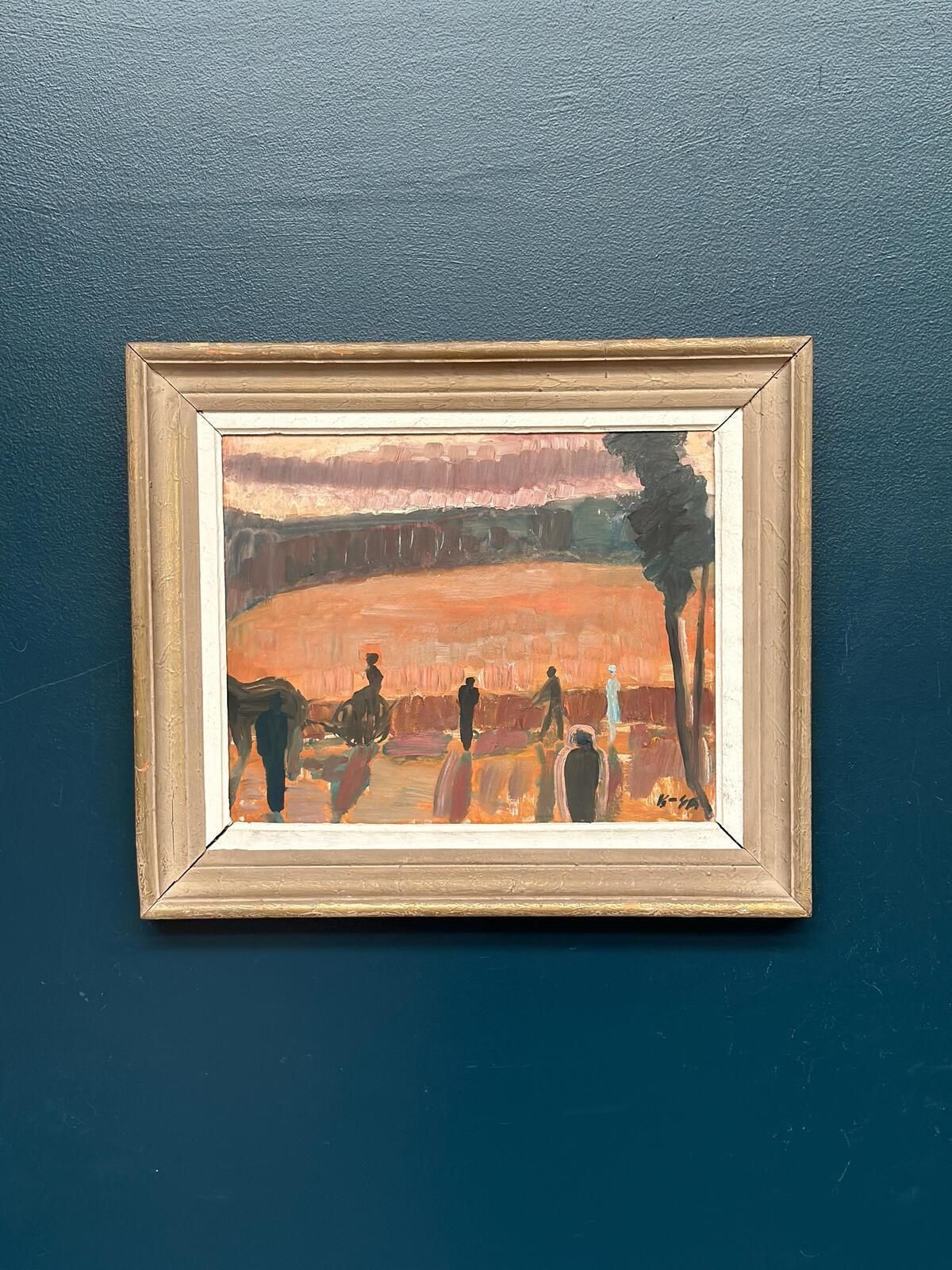 Original Mid Century Swedish Oil On Panel – “Farmers” By Karl Göte åson Sernius – Dated 1964 – Vintage & Framed – 55 × 47 Cm (21.7" × 18.5") photo for sale