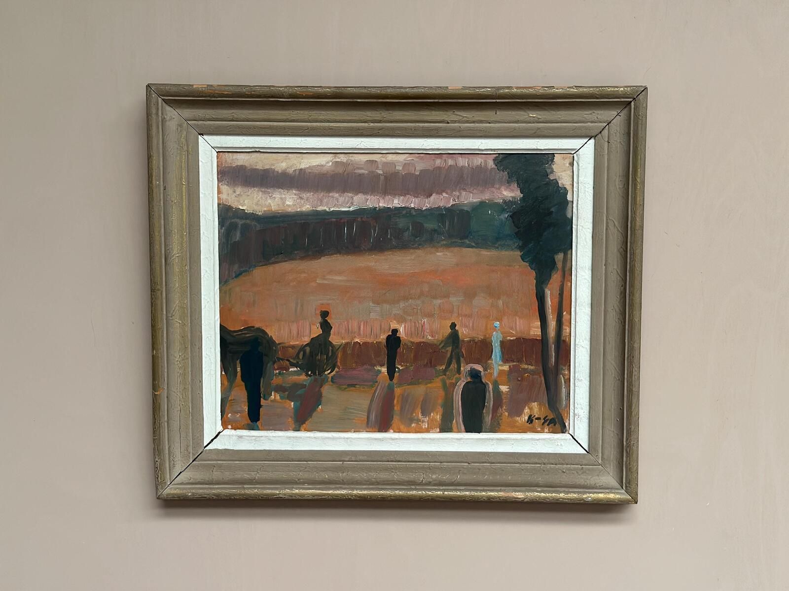 photo vintage Original Mid Century Swedish Oil On Panel – “Farmers” By Karl Göte åson Sernius – Dated 1964 – Vintage & Framed – 55 × 47 Cm (21.7" × 18.5")