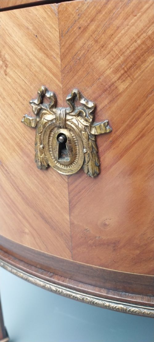 1450.0 French Antique Demi Lune Chest Of Drawers Marble Top With Gilded Mounts photo