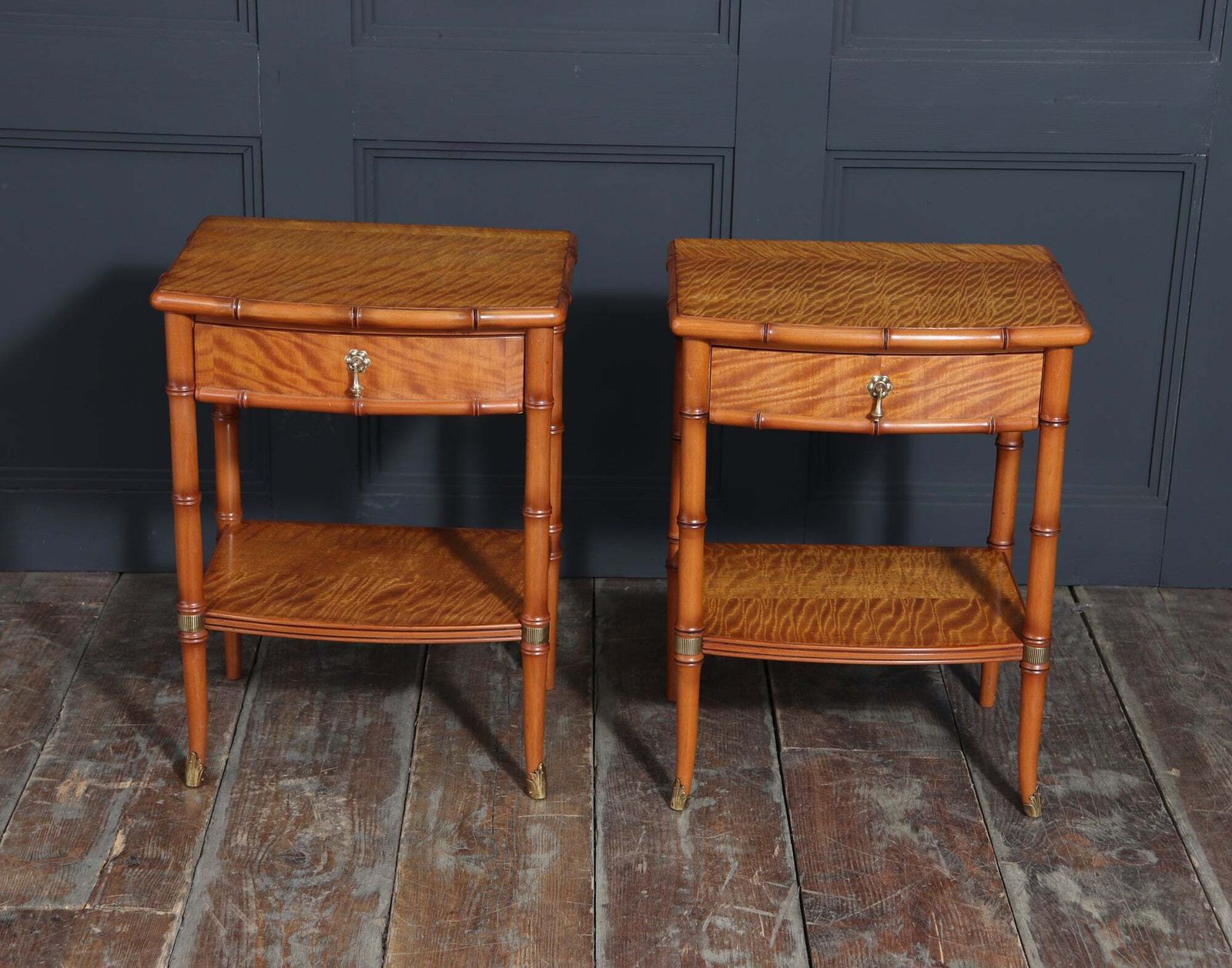 Pair Of Faux Bamboo Satin Birch Bedside Tables photo 1450.0