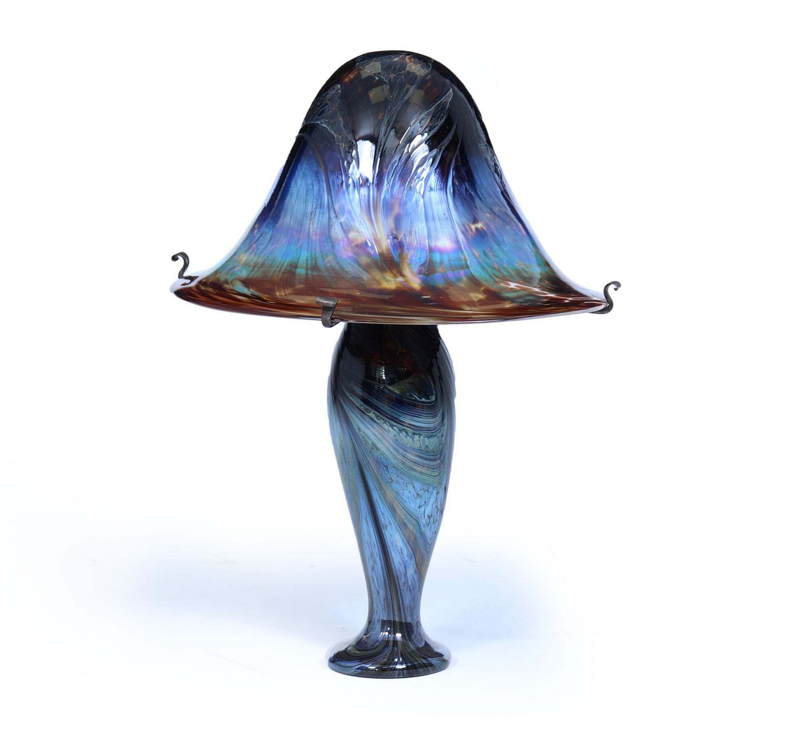 Large Signed French Iridescent Art Glass Mushroom Lamp photo furniture