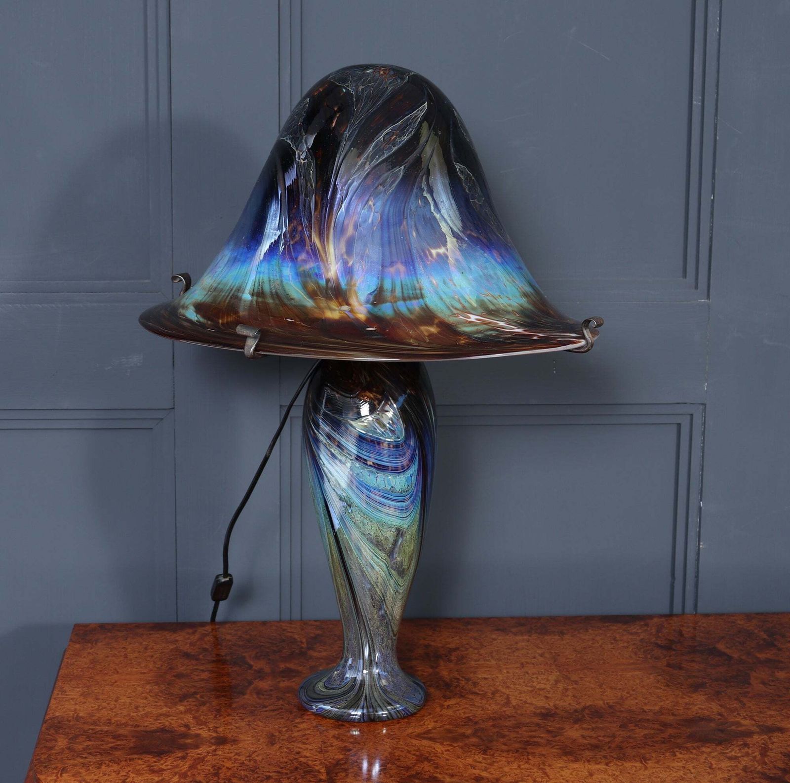 Large Signed French Iridescent Art Glass Mushroom Lamp photo Lighting