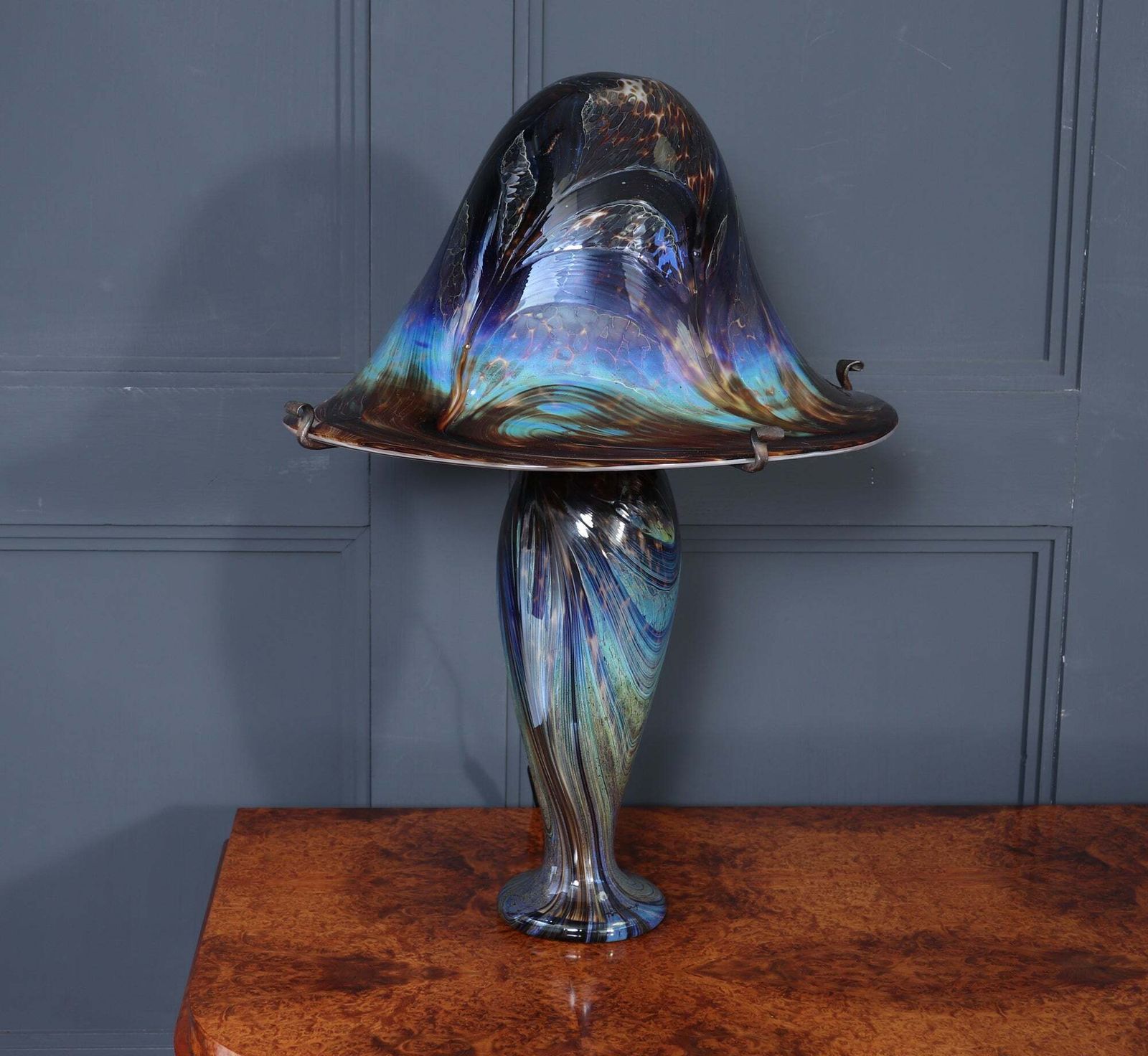 photo furniture Large Signed French Iridescent Art Glass Mushroom Lamp
