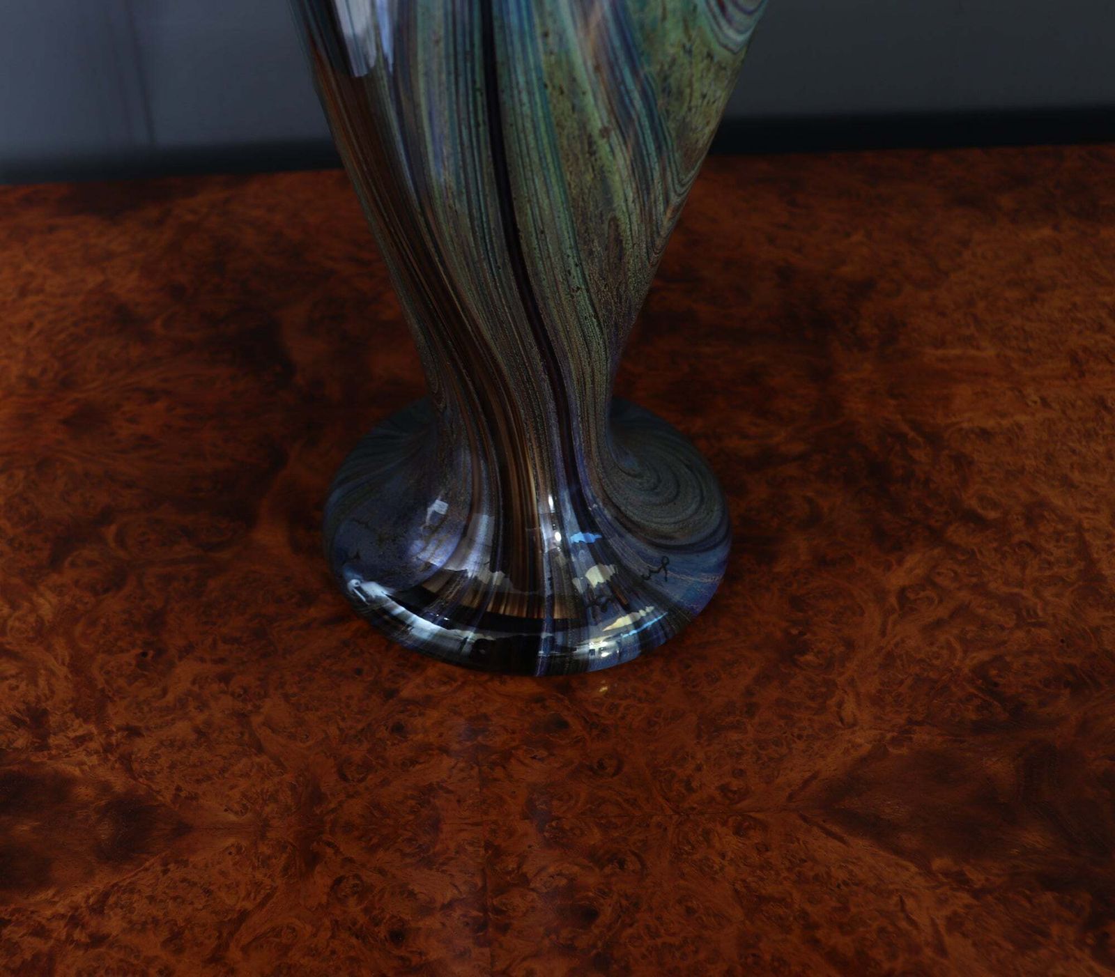 1850.0 Large Signed French Iridescent Art Glass Mushroom Lamp photo