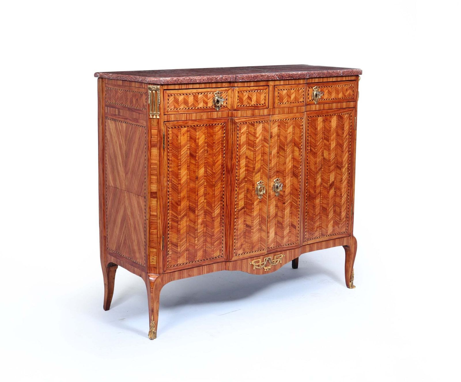 Fine Louis XVI Tulipwood Marquetry Cabinet With Rouge Marble Top, France, Late 18th Century photo Furniture