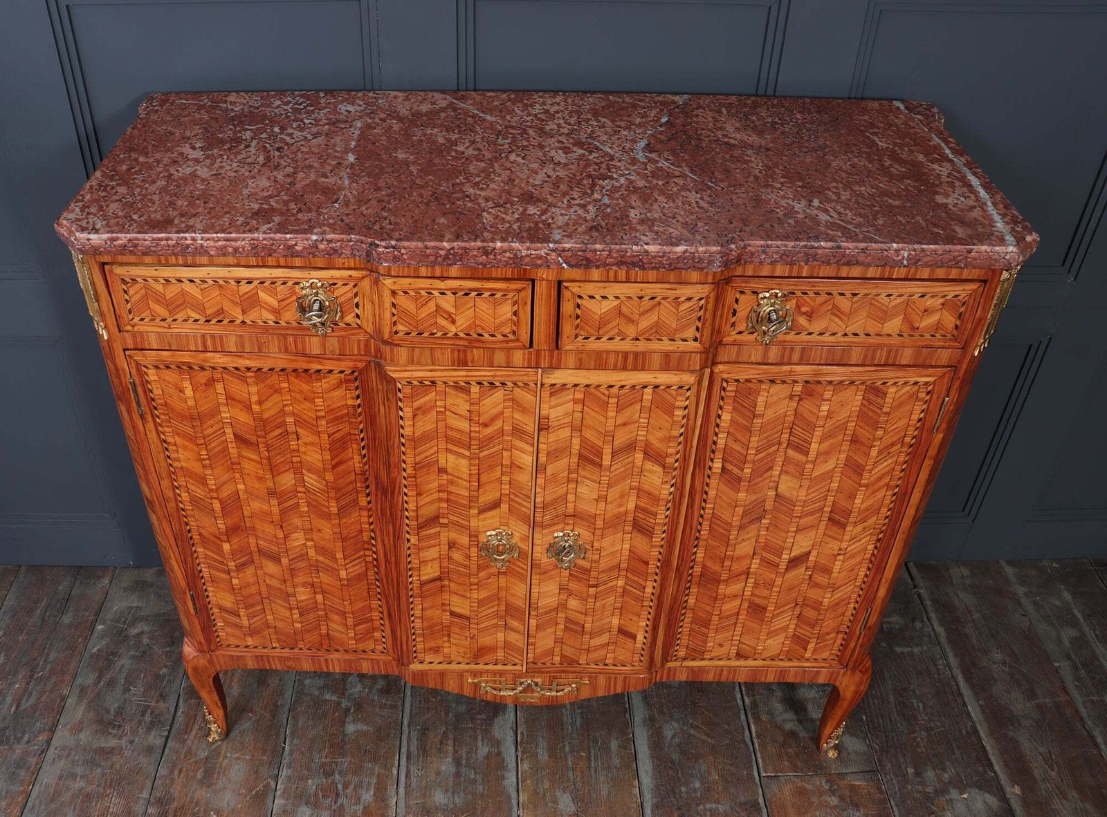 Fine Louis XVI Tulipwood Marquetry Cabinet With Rouge Marble Top, France, Late 18th Century photo vintage