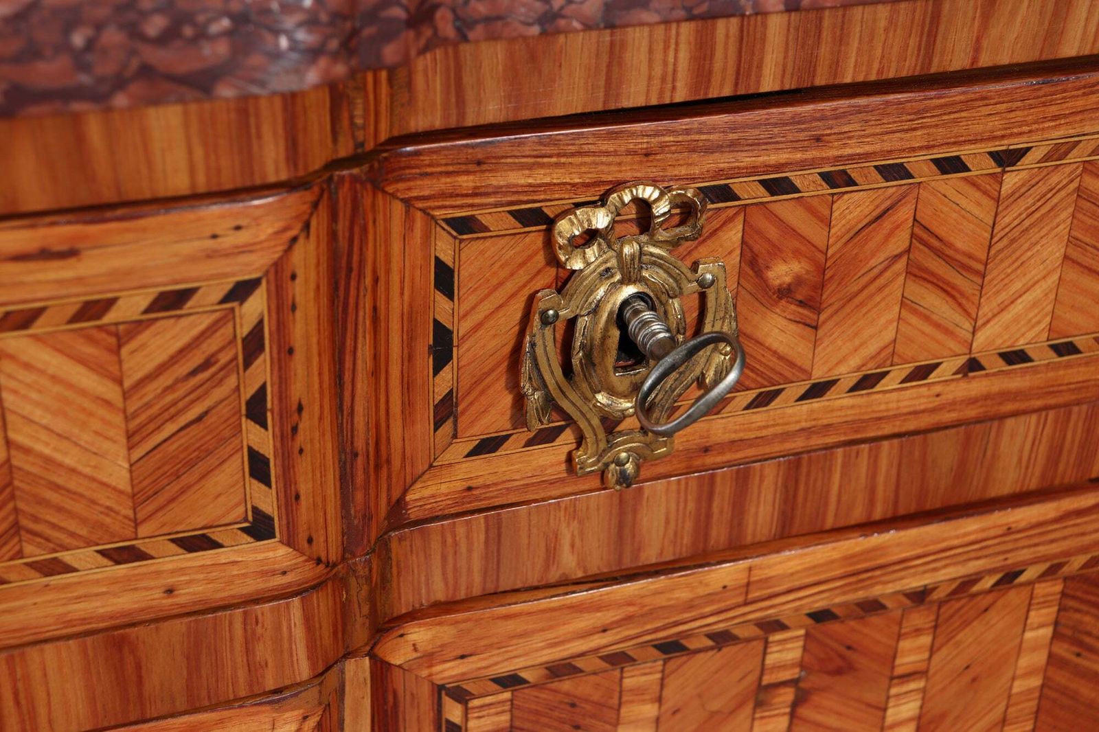 photo for sale Fine Louis XVI Tulipwood Marquetry Cabinet With Rouge Marble Top, France, Late 18th Century