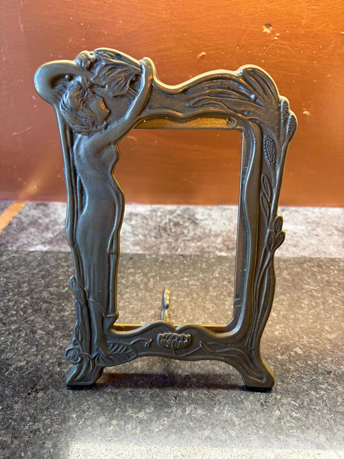 85.0 Antique Art Nouveau Brass Lady Picture Frame photo