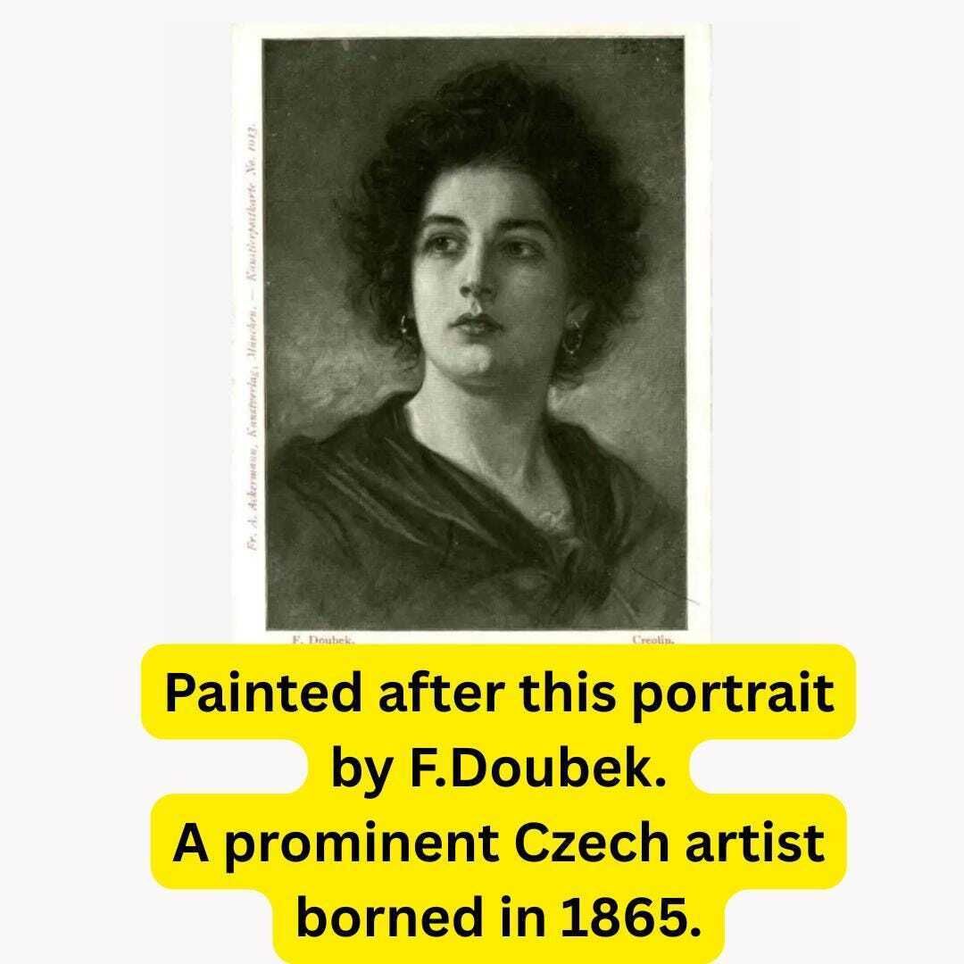Truly Antique Oil Portrait Of A Woman After A Portrait By F Doubek. H 16'' photo for sale