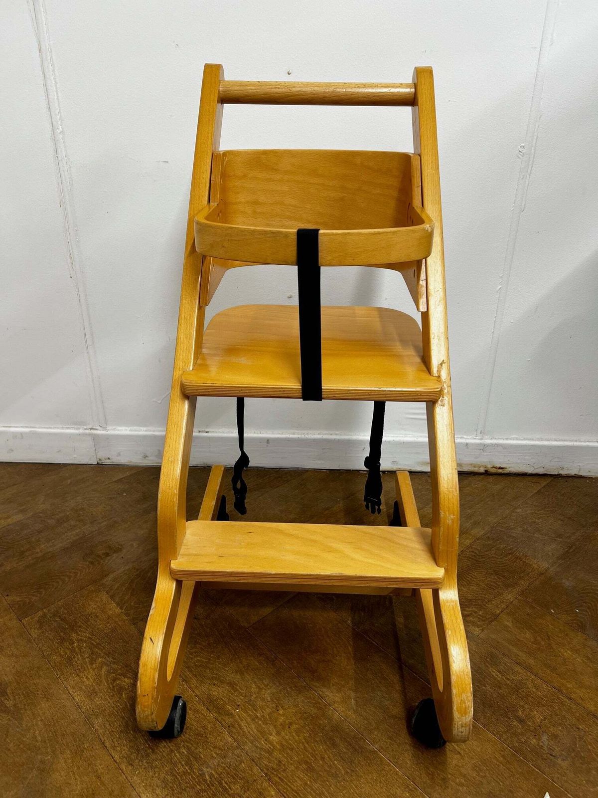 Vintage Wooden Children's High Chair In Beech