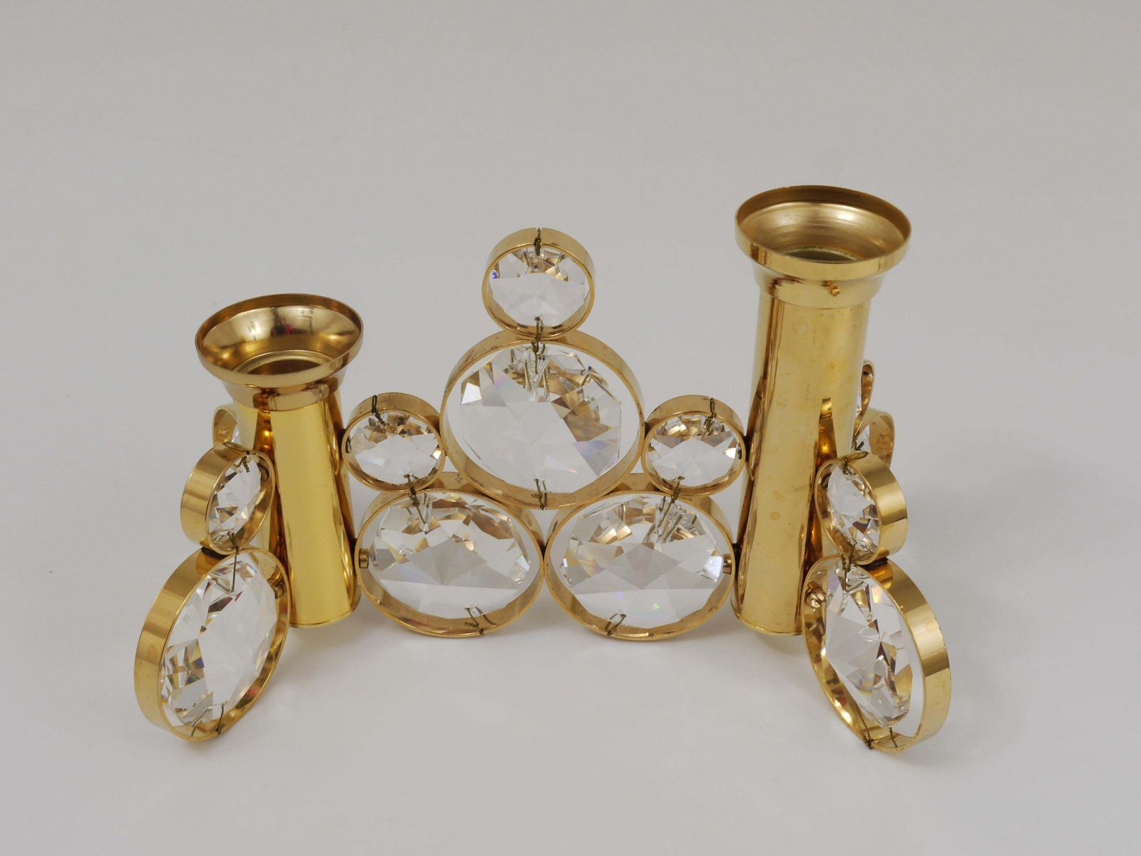 Palwa Gaetano Sciolari Style Brass & Crystal Candle Holder Candlestick, 1970s photo for sale