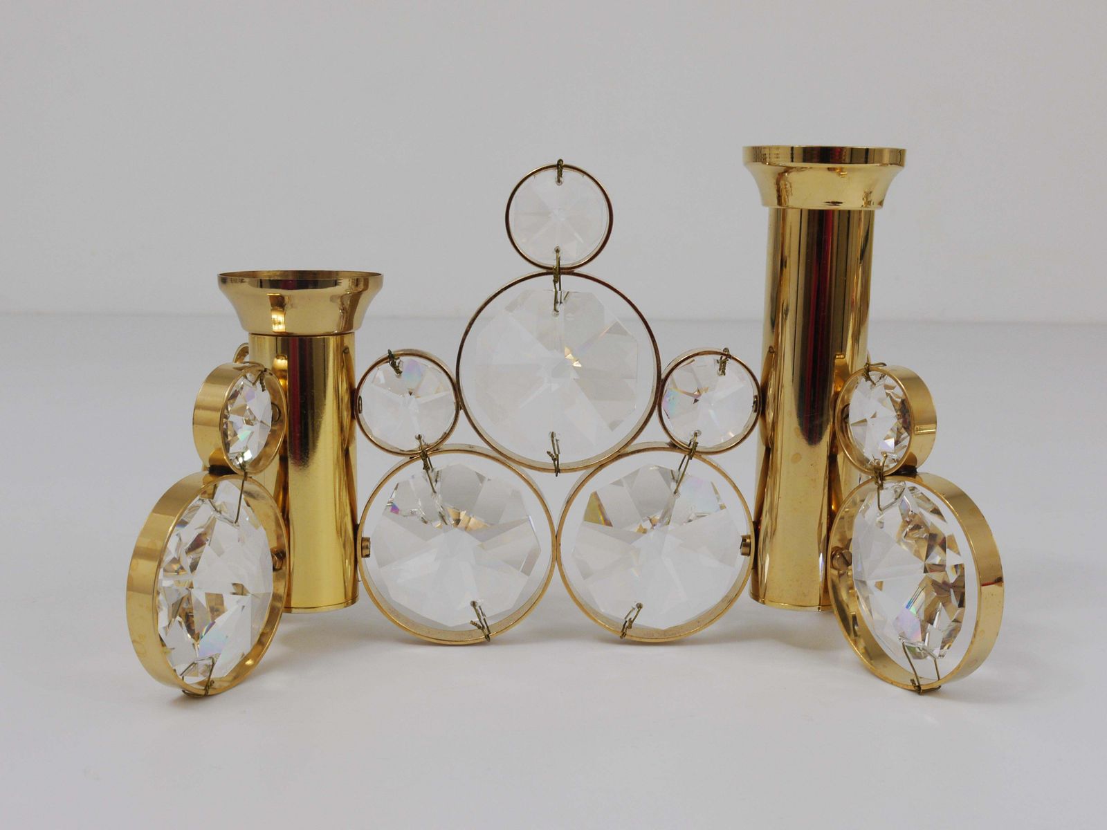 Palwa Gaetano Sciolari Style Brass & Crystal Candle Holder Candlestick, 1970s photo Home Decor