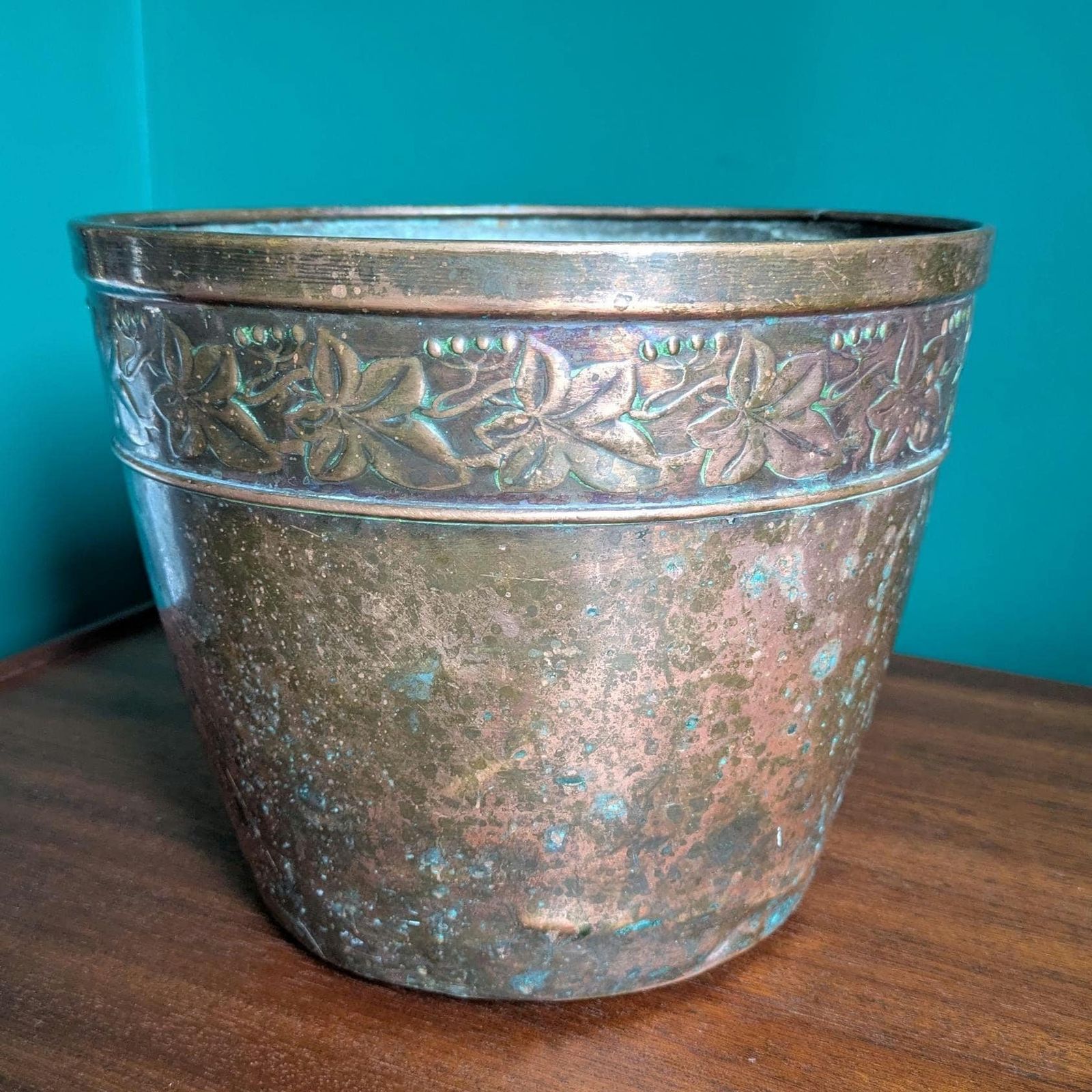 Antique Joseph Sankey And Sons Copper Jardiniere Art Nouveau Jsands Bilston England – Embossed Neptune Ware Fern Pot Circa 1900 photo Garden Decor